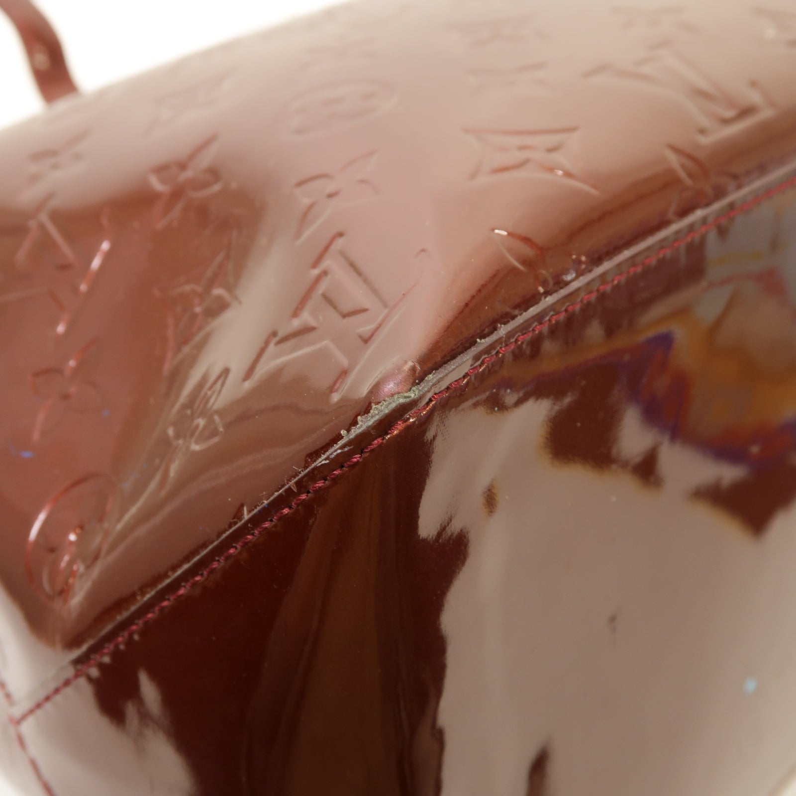 LOUIS VUITTON 【激減優惠】Monogram Vernis Vernis Wilshire GM金扣手挽袋酒紅色