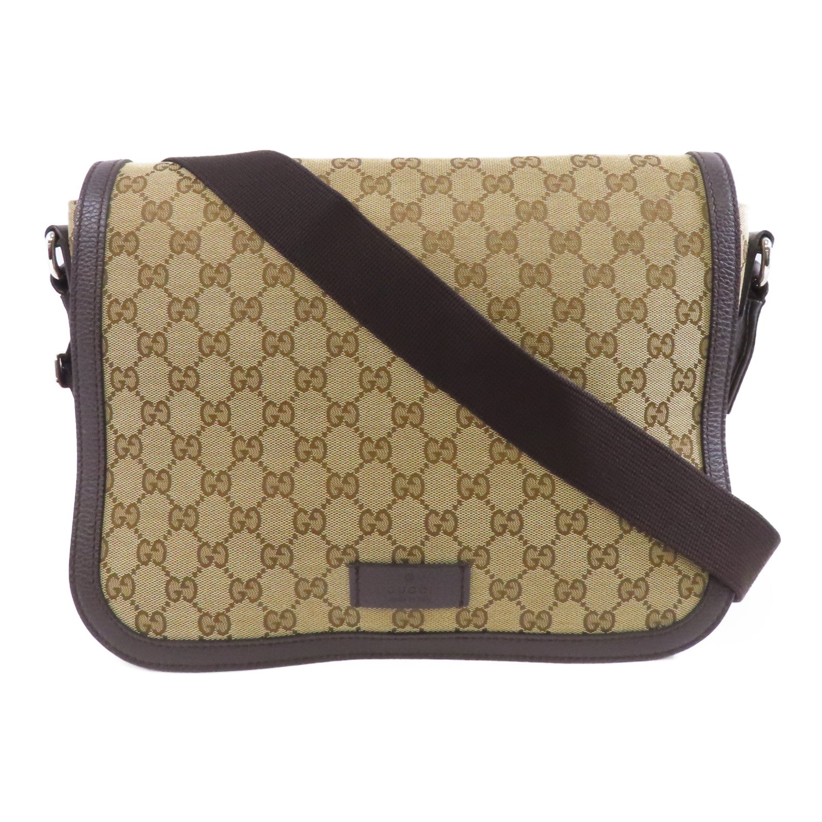 GUCCI 【激減優惠】帆布Messenger Bag銀扣肩背袋棕色