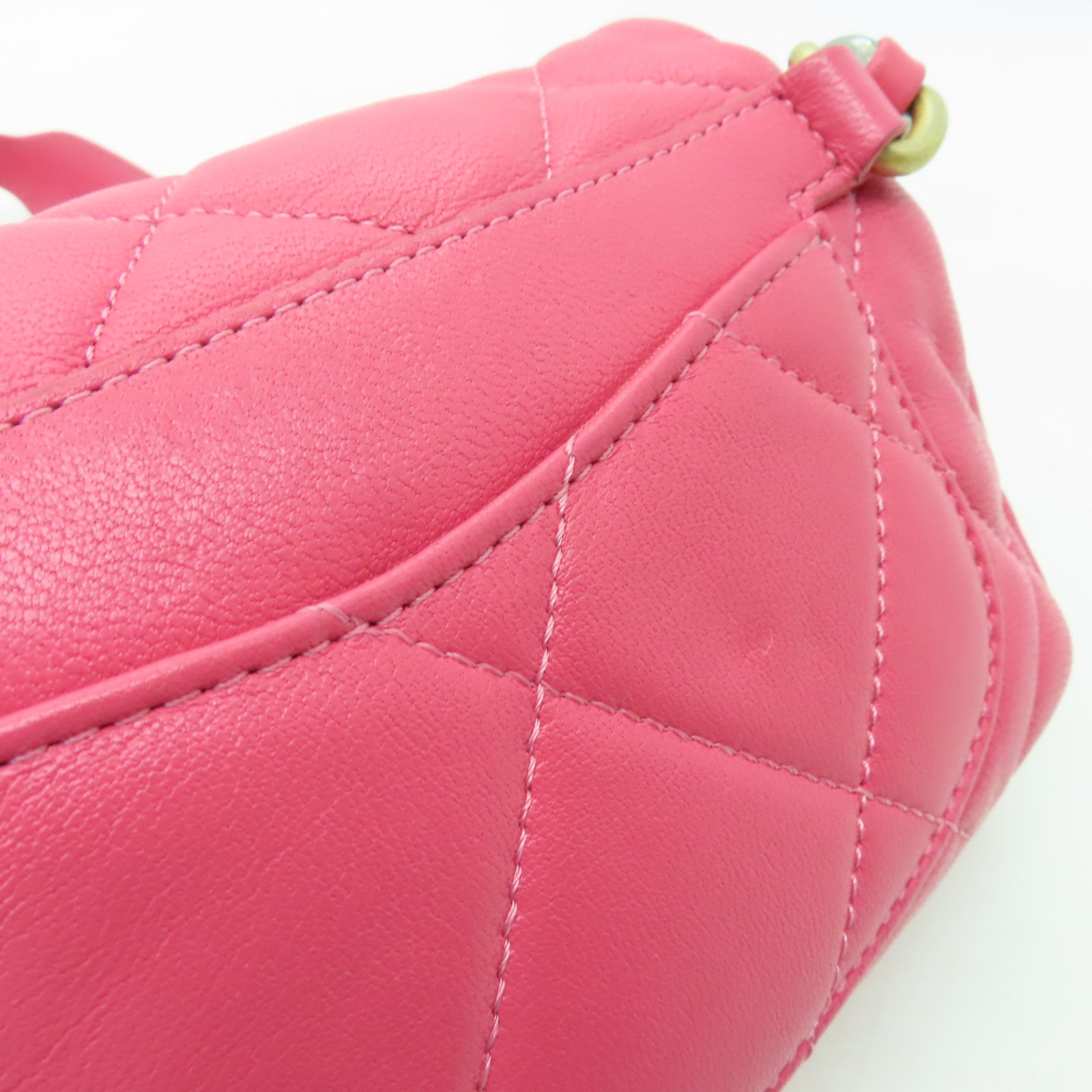CHANEL 【激減優惠】菱格羊皮皮革Waist Bag金扣腰包粉紅色