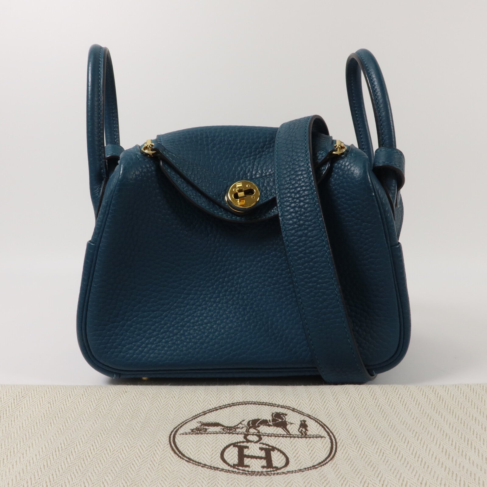 HERMES Clemence皮革Mini Lindy手挽肩背兩用袋Vert Bosphore