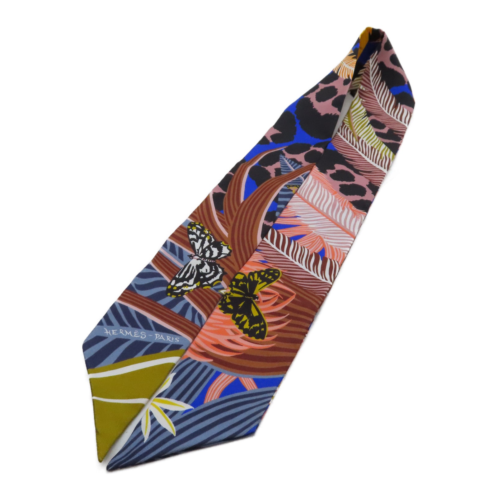 HERMES 絲質Twilly絲巾黑色/橙色