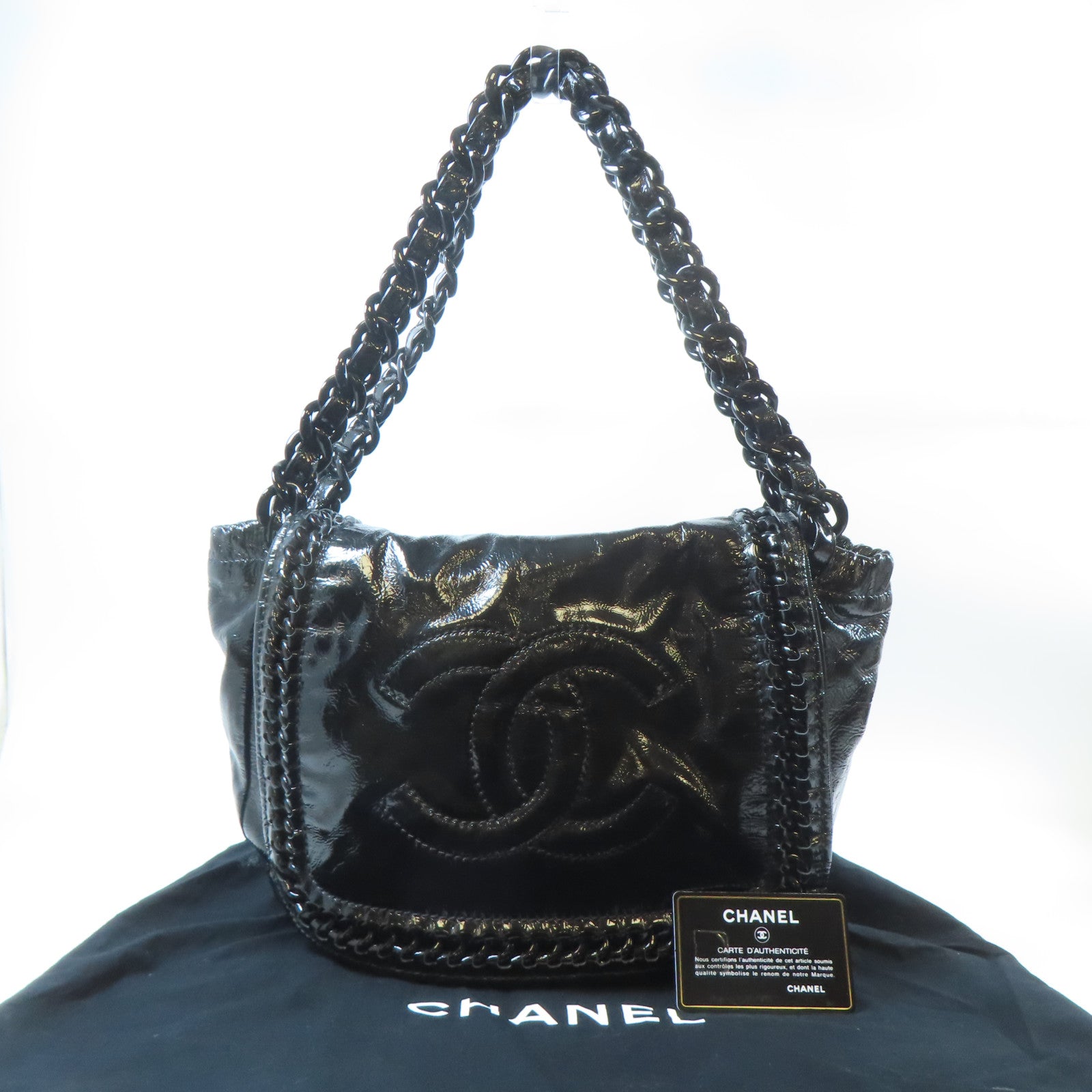 CHANEL 【激減優惠】漆皮皮革Chain Shoulder肩背袋黑色