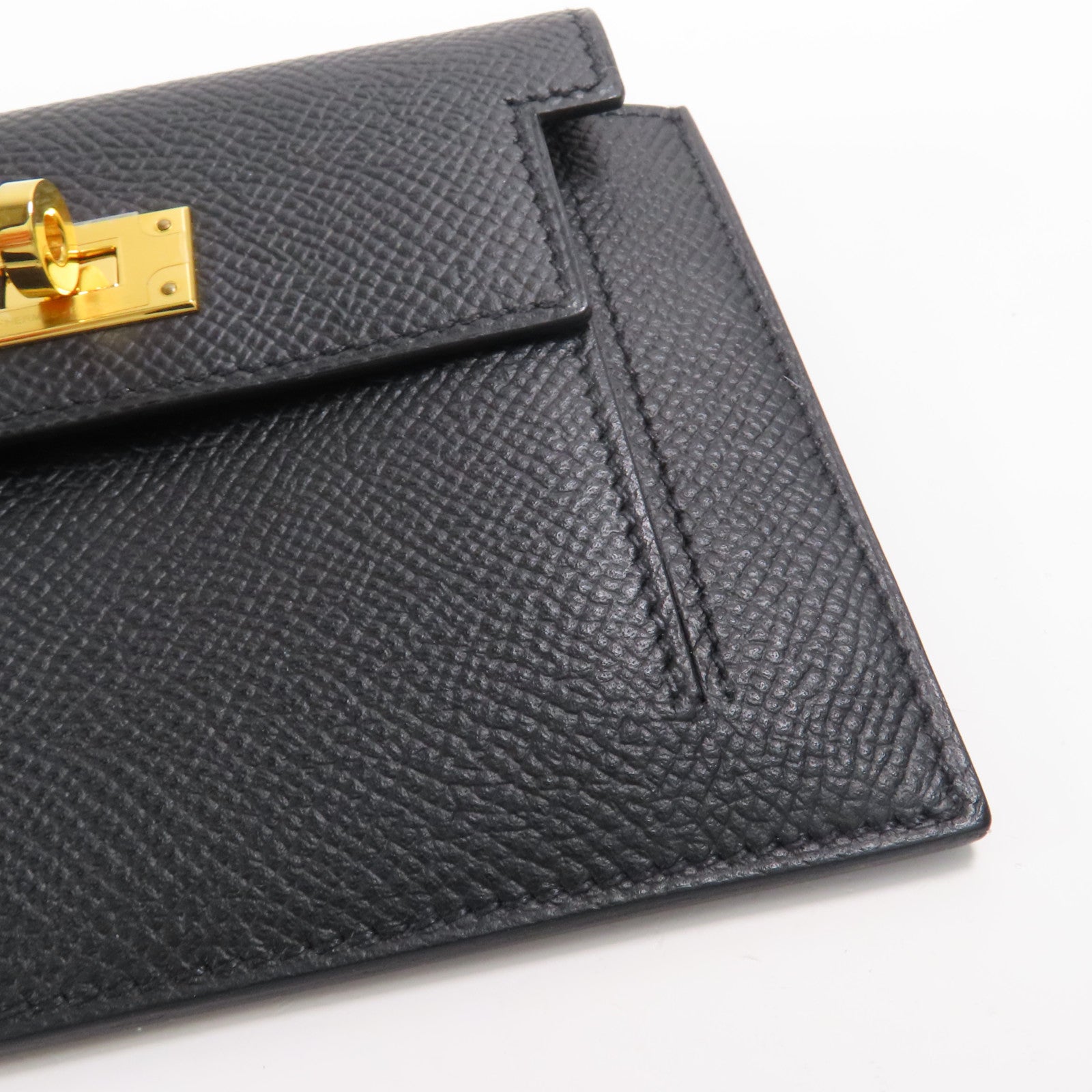 HERMES Epsom皮革Kelly Pocket金扣錢包89 Noir