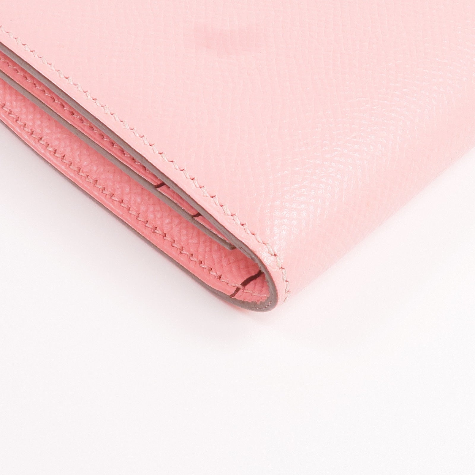 HERMES Epsom皮革Bearn W Snap銀扣長錢包Rose confetti