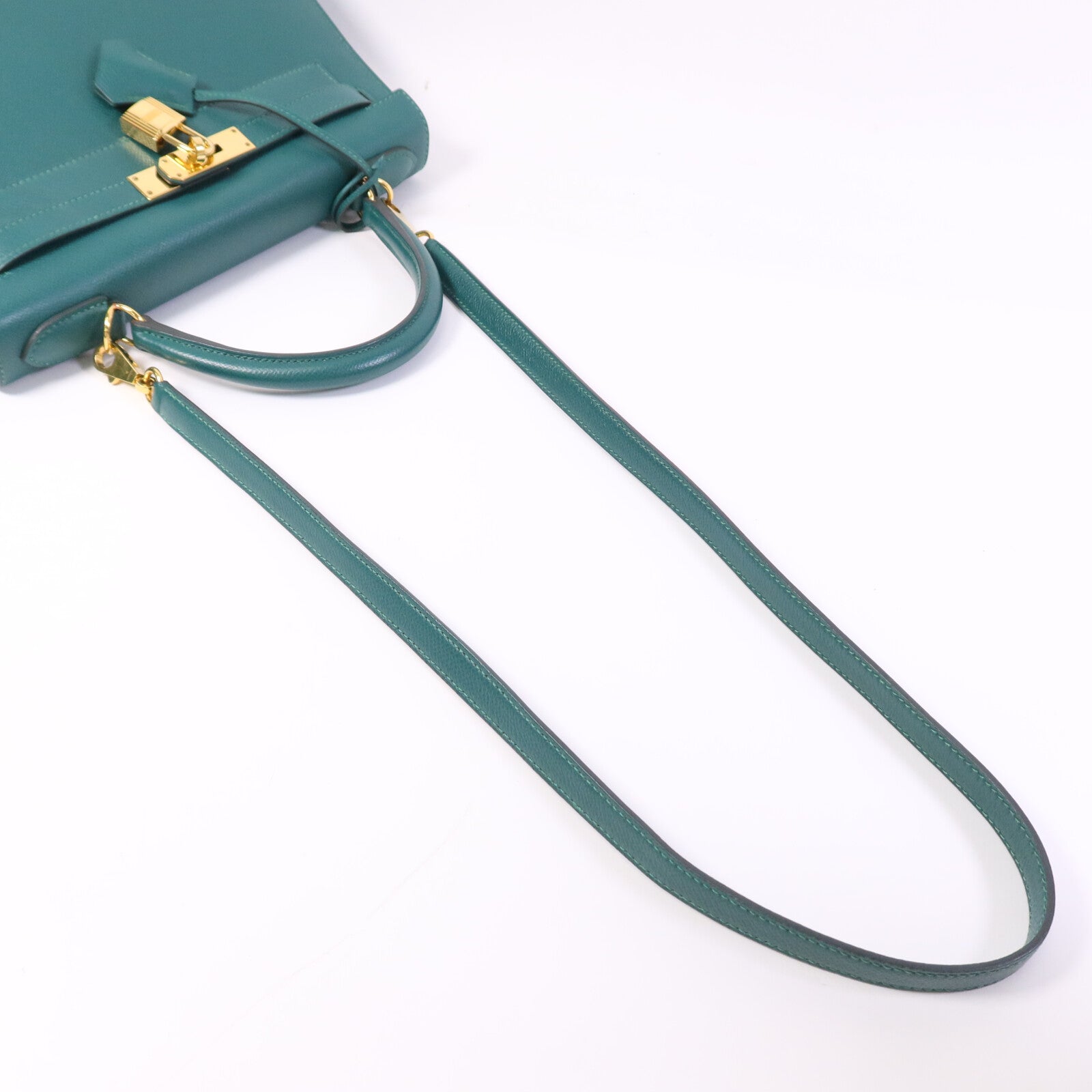 HERMES Epsom皮革Kelly 28金扣手挽肩背兩用袋Malachite