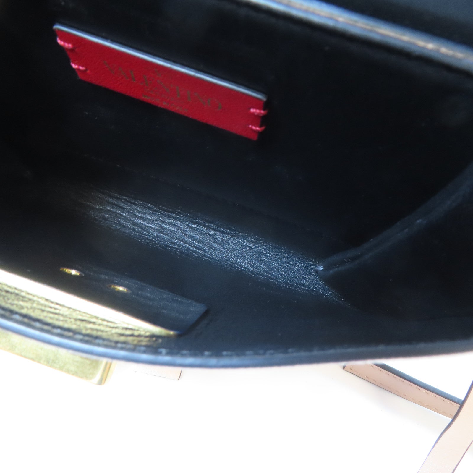 Valentino 【激減優惠】牛皮皮革Shoulder Bag金扣肩背袋杏色/深紅色