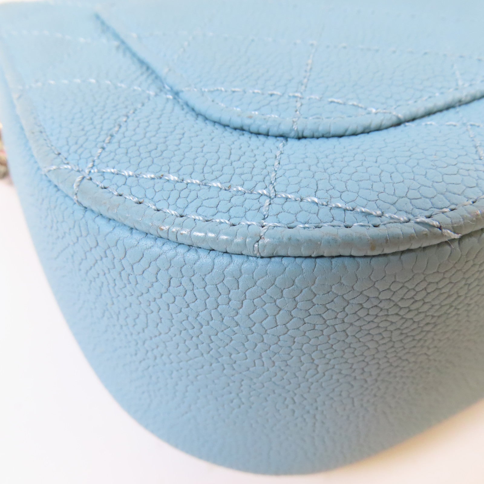 CHANEL 菱格Caviar皮革Cuba Top Handle Flap銀扣鏈帶手挽肩背兩用袋藍色