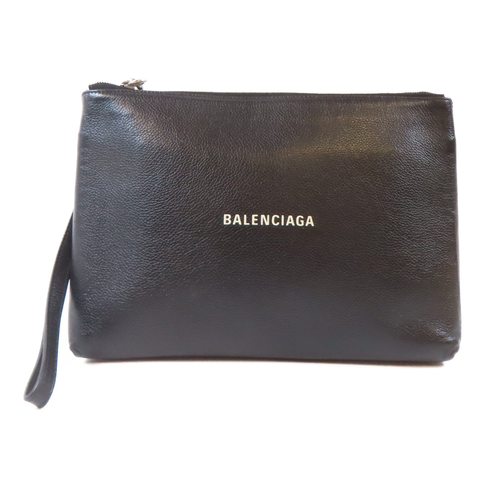 BALENCIAGA 牛皮皮革Clutch銀扣手拿包黑色