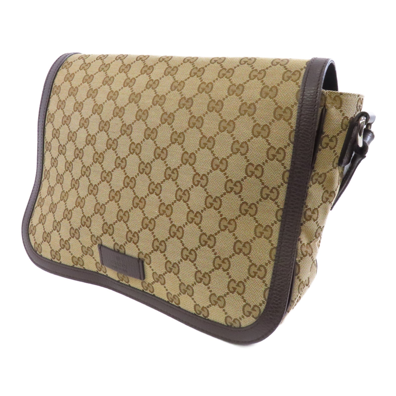 GUCCI 【激減優惠】帆布Messenger Bag銀扣肩背袋棕色