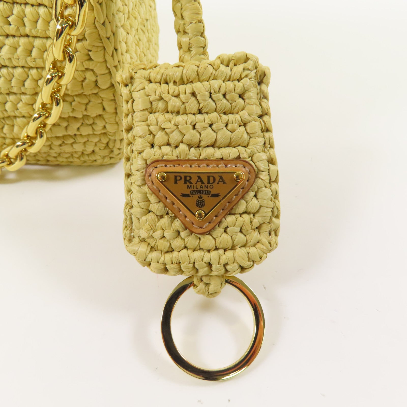 PRADA GHW Re-edition Crochet Mini Bag 2 Way Shoulder Bag 1BC204 Raffia Yellow
