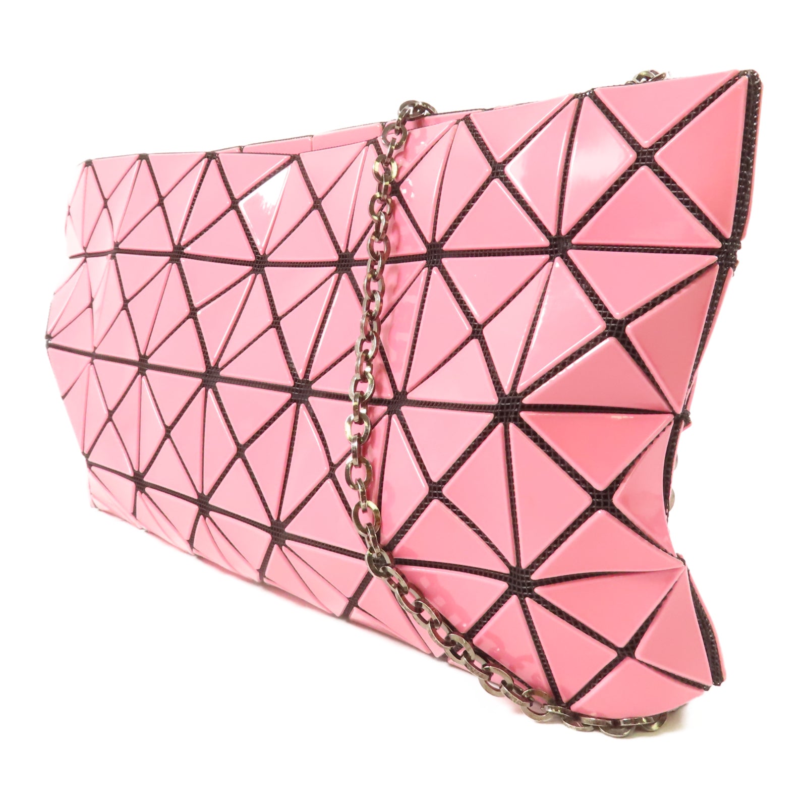 ISSEY MIYAKE 塗層帆布Shoulder Bag銀扣鏈帶肩背袋粉紅色