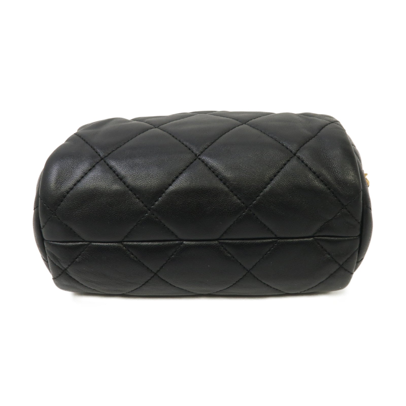 CHANEL 菱格羊皮皮革Bowling Chain Shoulder Bag金扣鏈帶肩背袋黑色