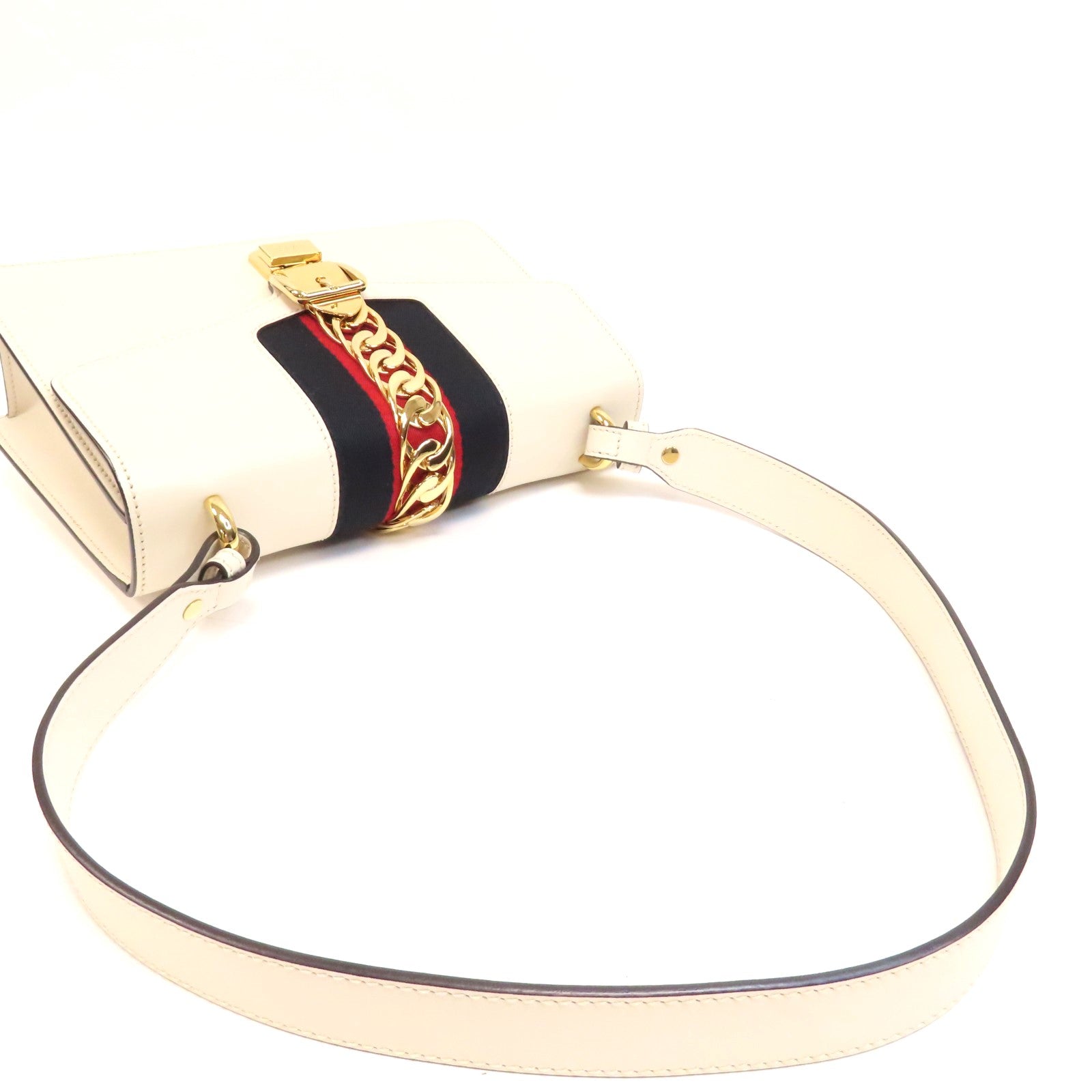 GUCCI 牛皮皮革Sylvie金扣肩背袋白色