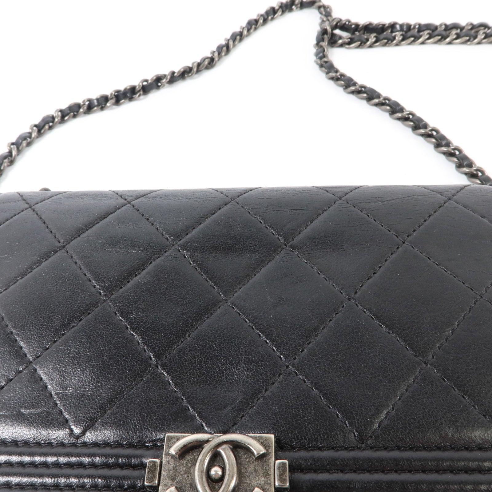 CHANEL 羊皮皮革Boy Chanel Wallet on Chain銀扣鏈帶肩背袋