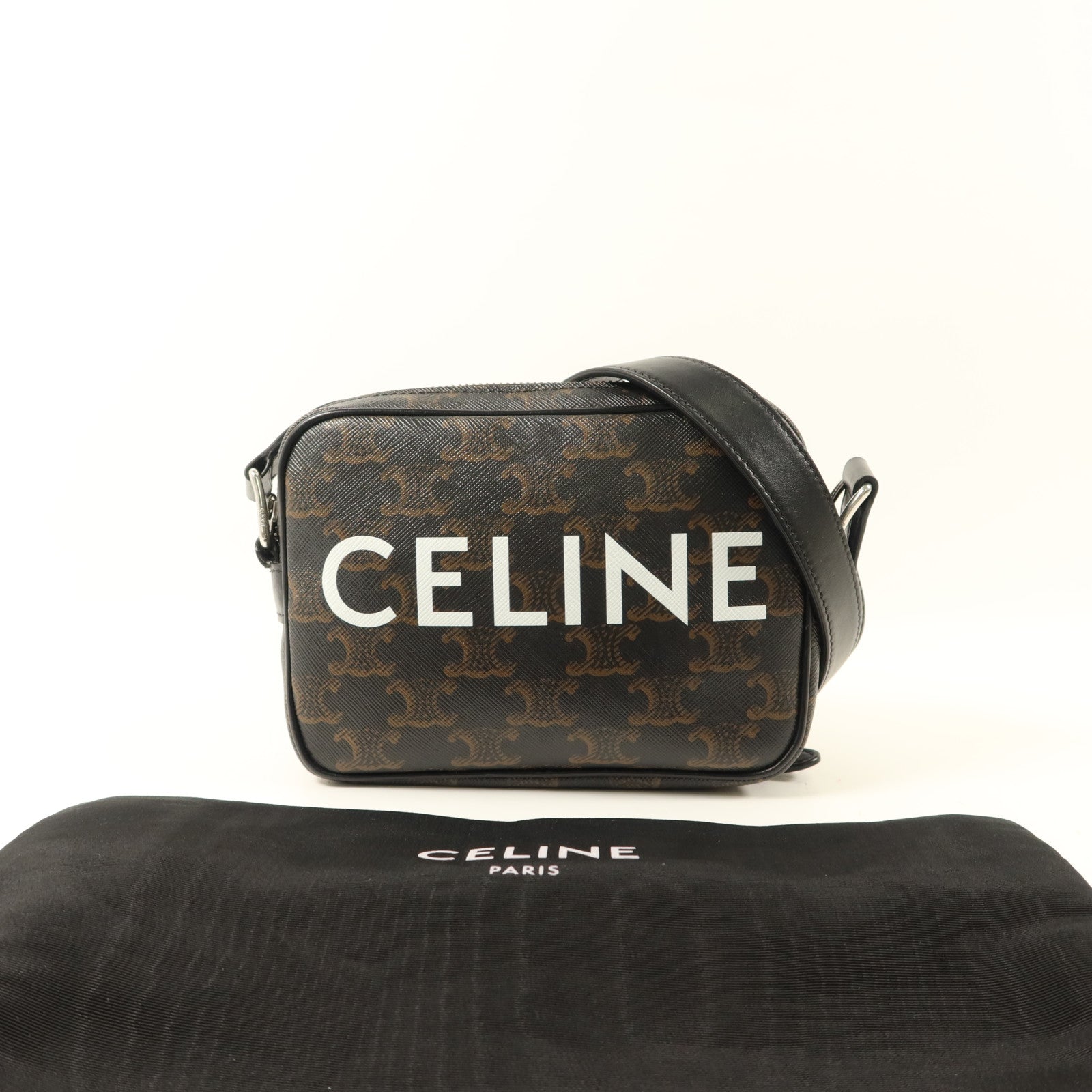 CELINE 塗層帆布Camera Bag銀扣肩背袋