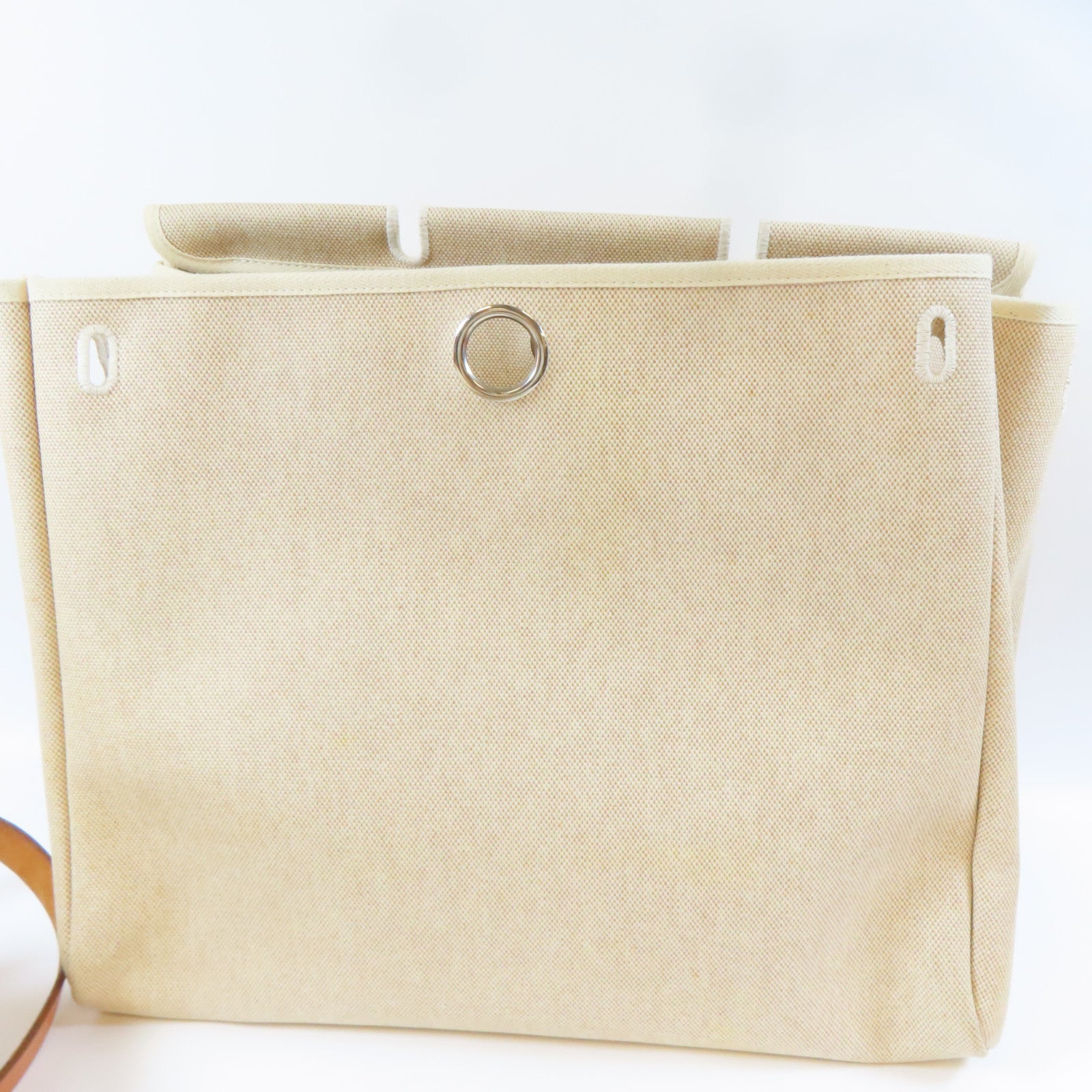 HERMES 帆布Herbag GM銀扣手挽肩背兩用袋米色