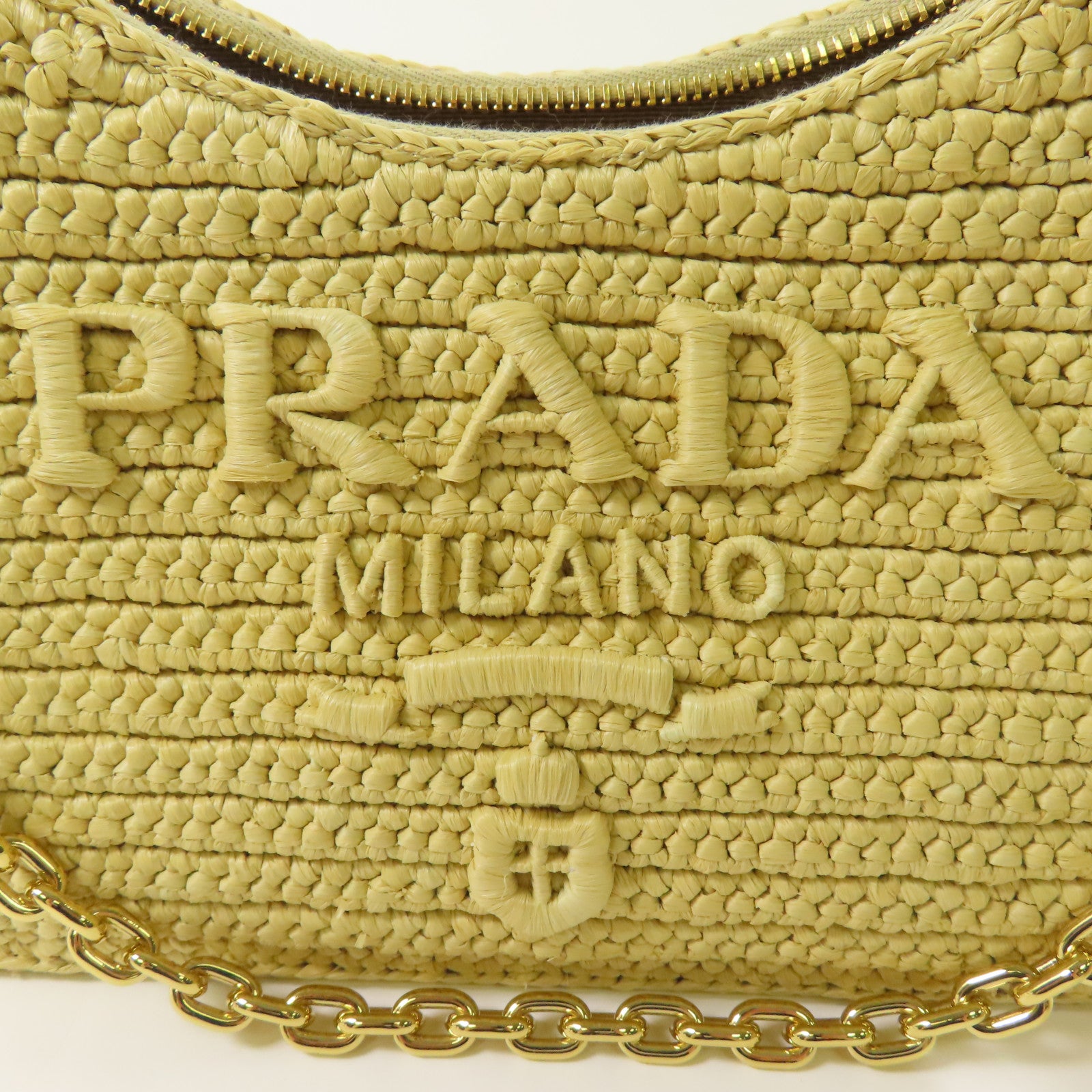 PRADA GHW Re-edition Crochet Mini Bag 2 Way Shoulder Bag 1BC204 Raffia Yellow