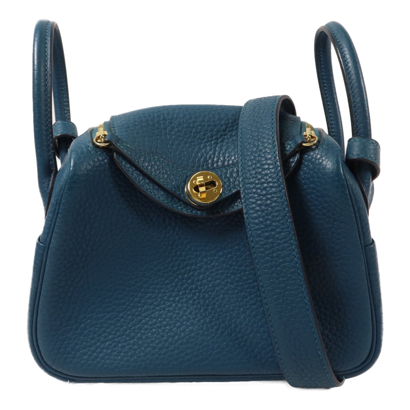 HERMES Clemence皮革Mini Lindy手挽肩背兩用袋Vert Bosphore