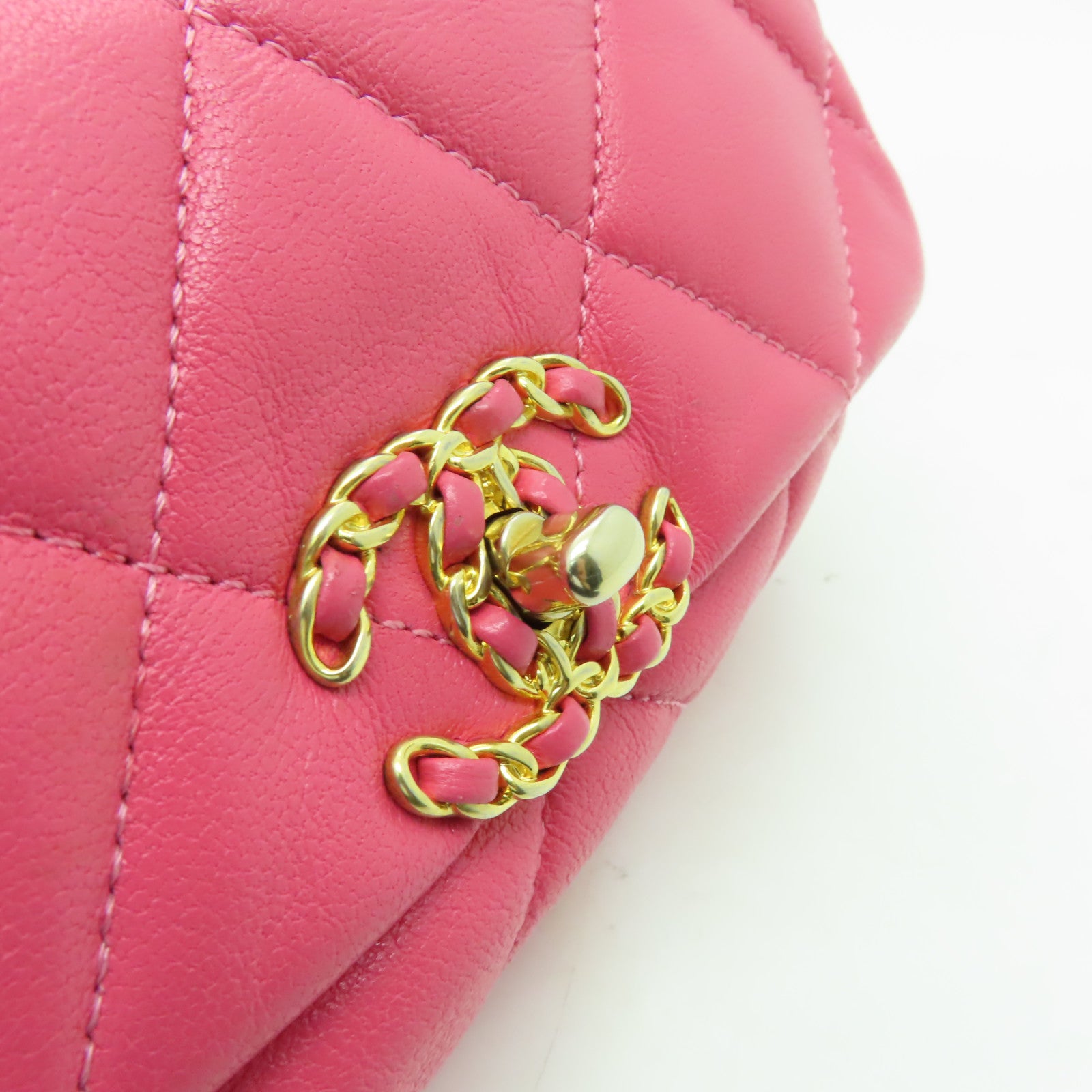 CHANEL 【激減優惠】菱格羊皮皮革Waist Bag金扣腰包粉紅色