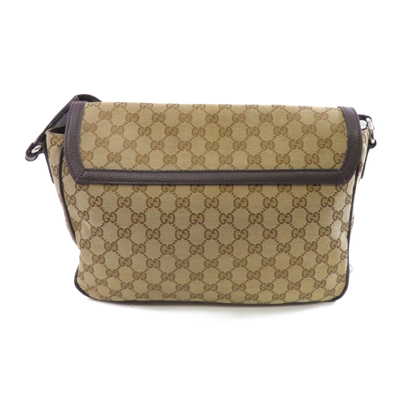 GUCCI 【激減優惠】帆布Messenger Bag銀扣肩背袋棕色