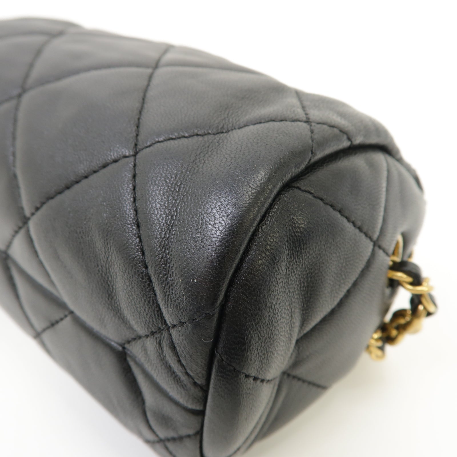 CHANEL 菱格羊皮皮革Bowling Chain Shoulder Bag金扣鏈帶肩背袋黑色