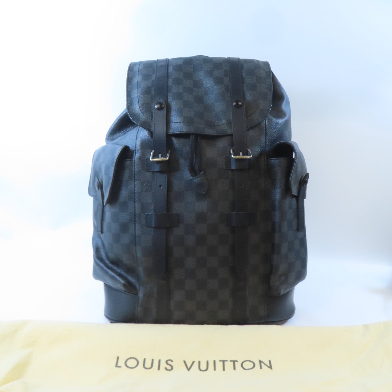 LOUIS VUITTON Damier Graphite Chistopher PM銀扣背包黑色