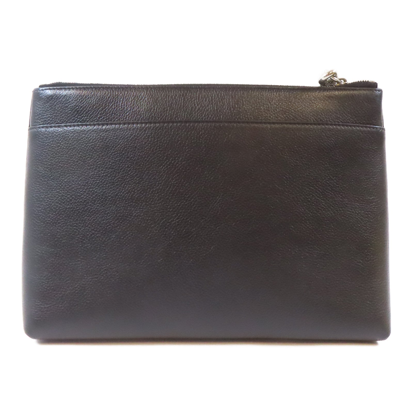 BALENCIAGA 牛皮皮革Clutch銀扣手拿包黑色
