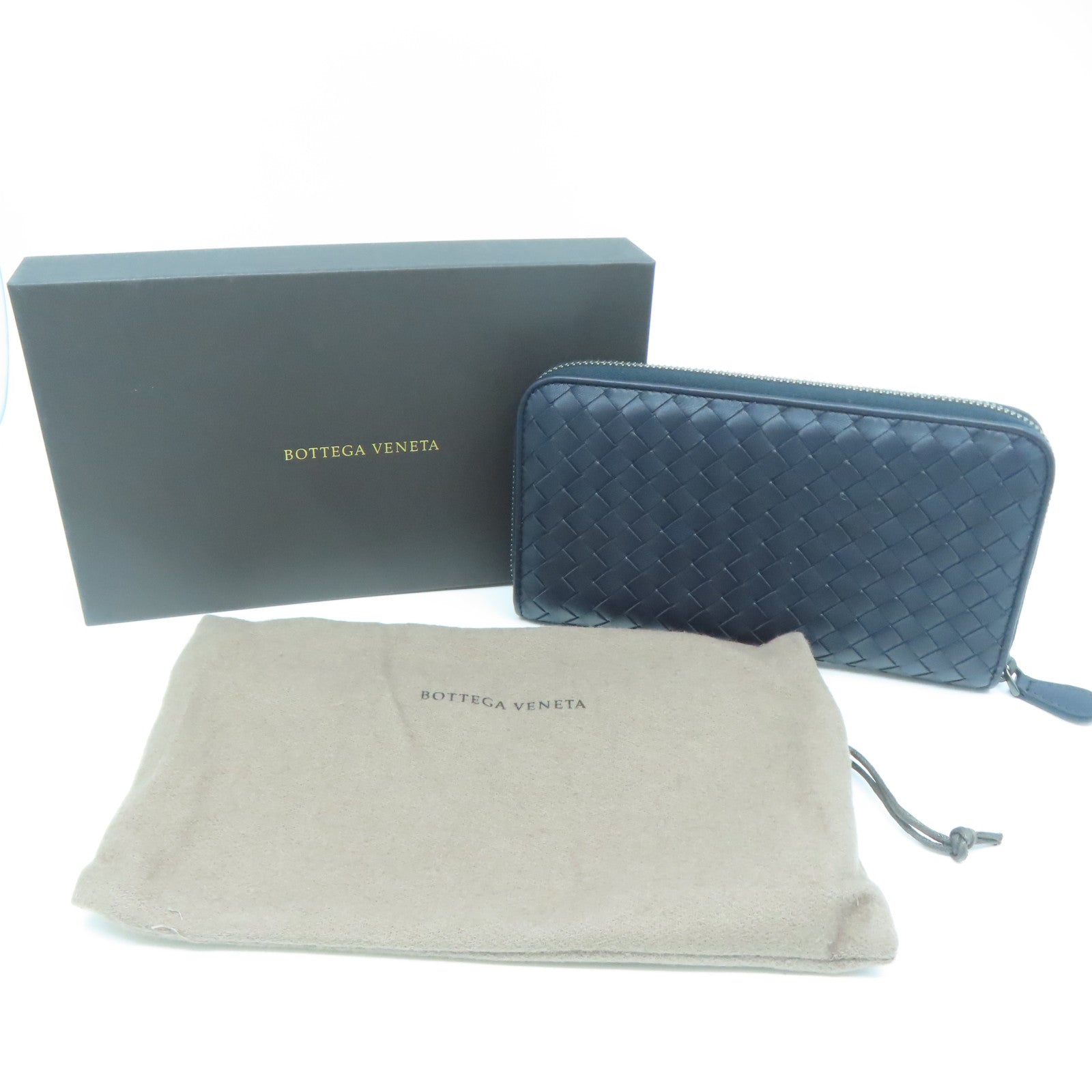 BOTTEGA VENETA 【清倉大減價】羊皮皮革Long wallet黑扣長錢包深藍色