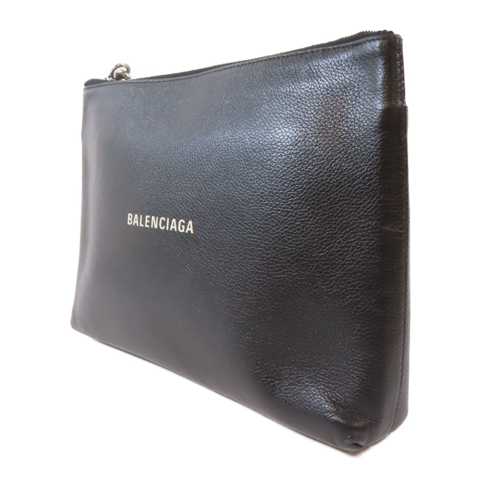 BALENCIAGA 牛皮皮革Clutch銀扣手拿包黑色