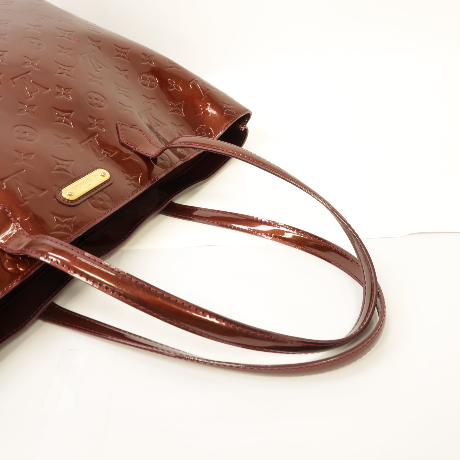 LOUIS VUITTON 【激減優惠】Monogram Vernis Vernis Wilshire GM金扣手挽袋酒紅色