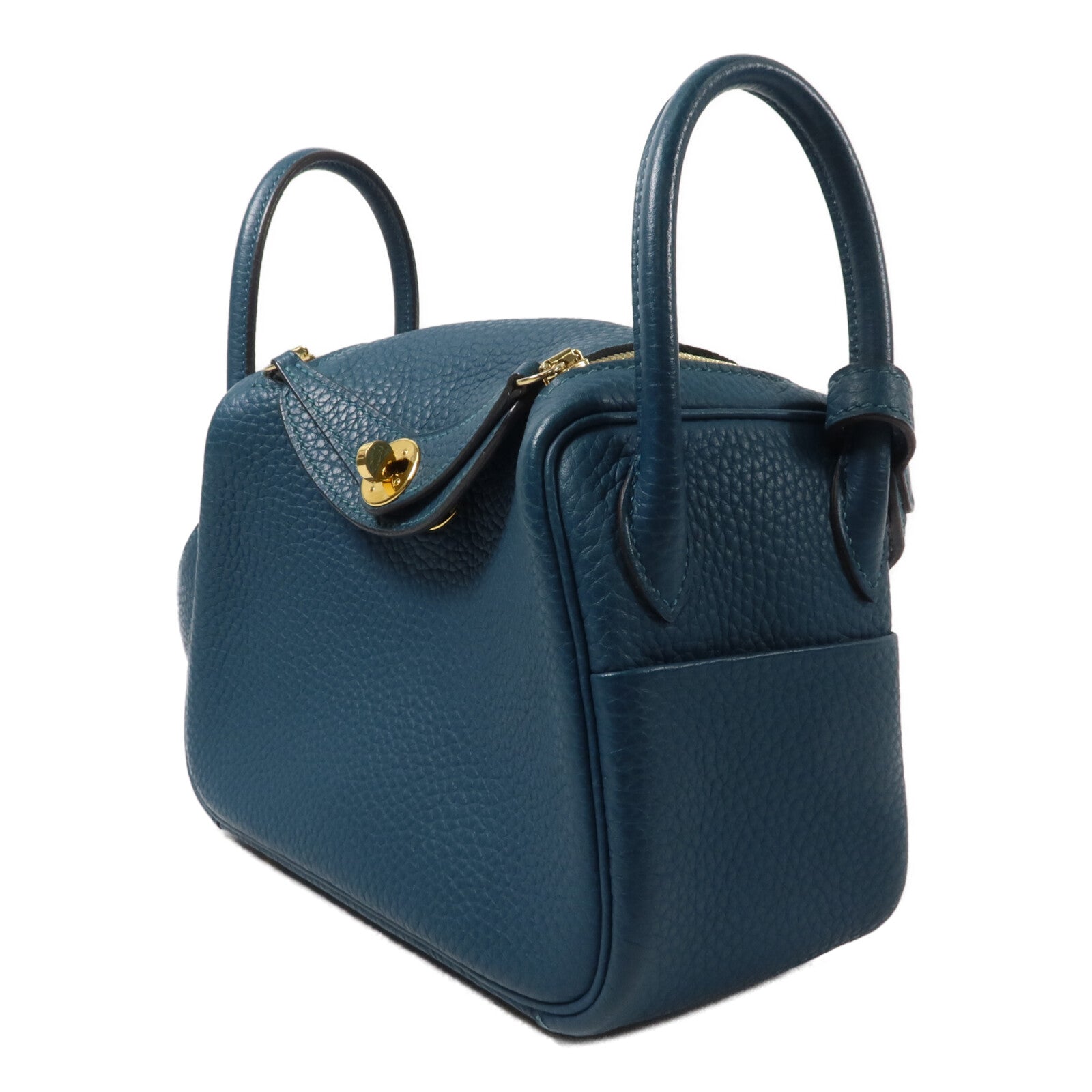 HERMES Clemence皮革Mini Lindy手挽肩背兩用袋Vert Bosphore