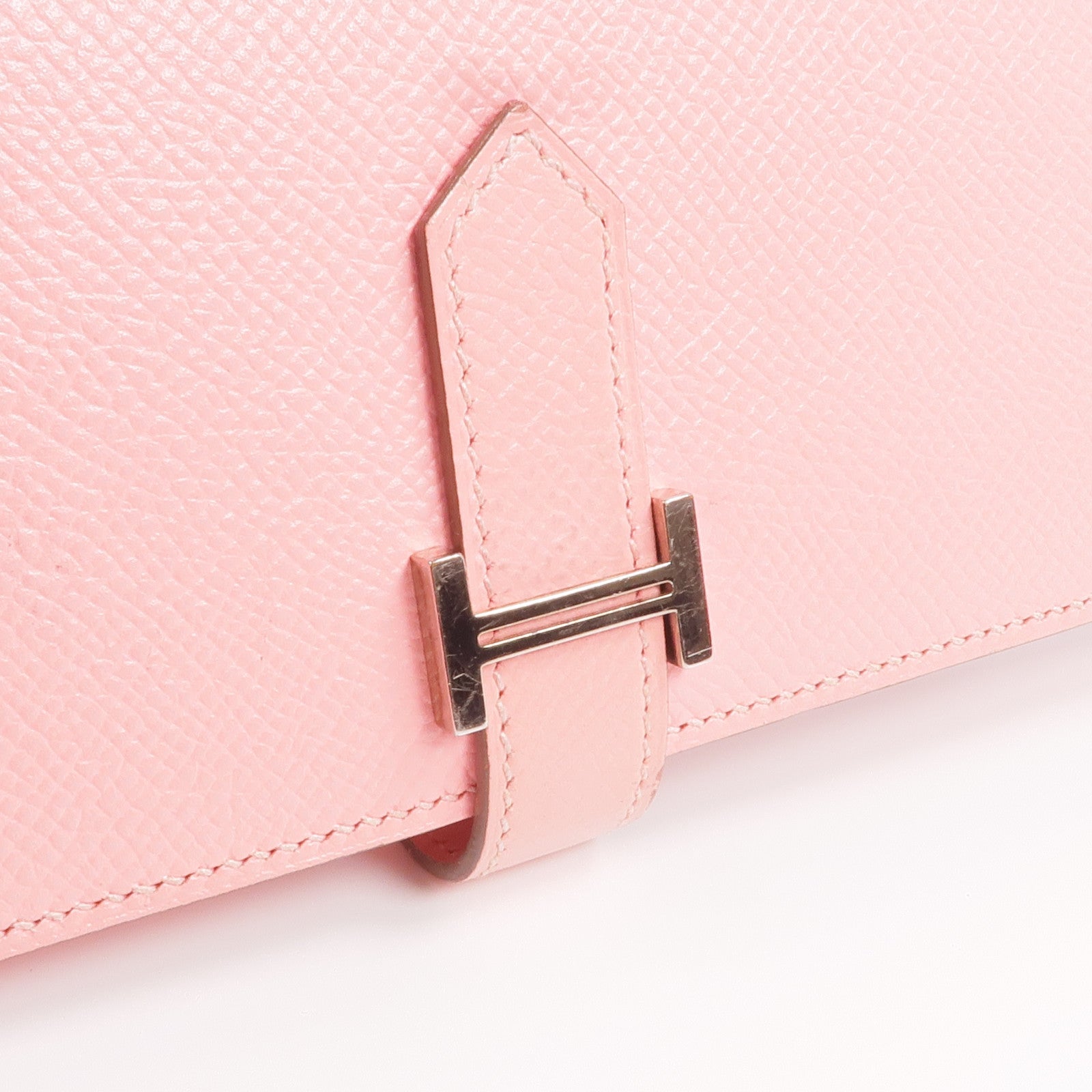 HERMES Epsom皮革Bearn W Snap銀扣長錢包Rose confetti