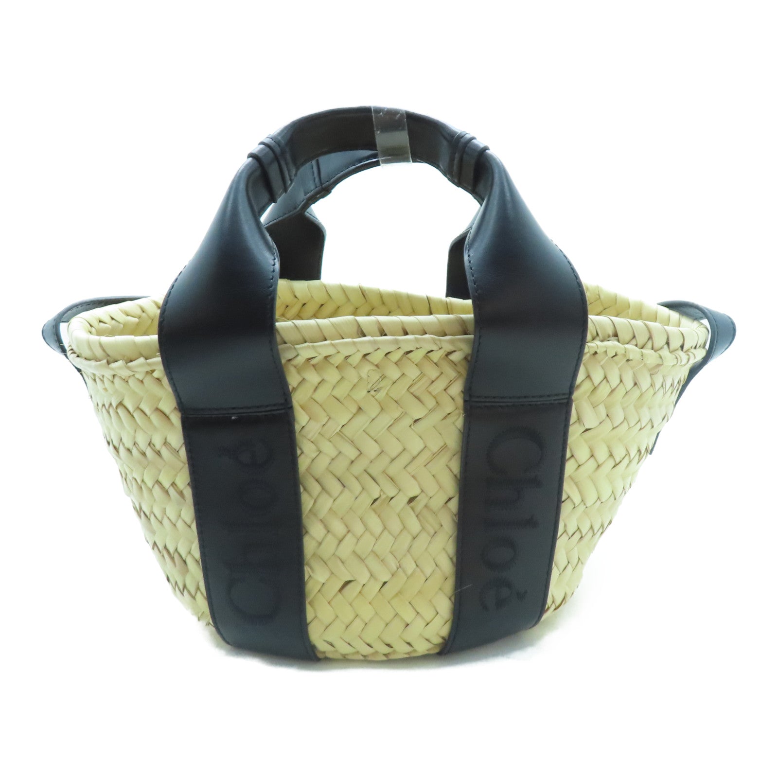 Chloe 牛皮皮革/酒椰Sense Small Basket銀扣手挽肩背兩用袋米色/黑色