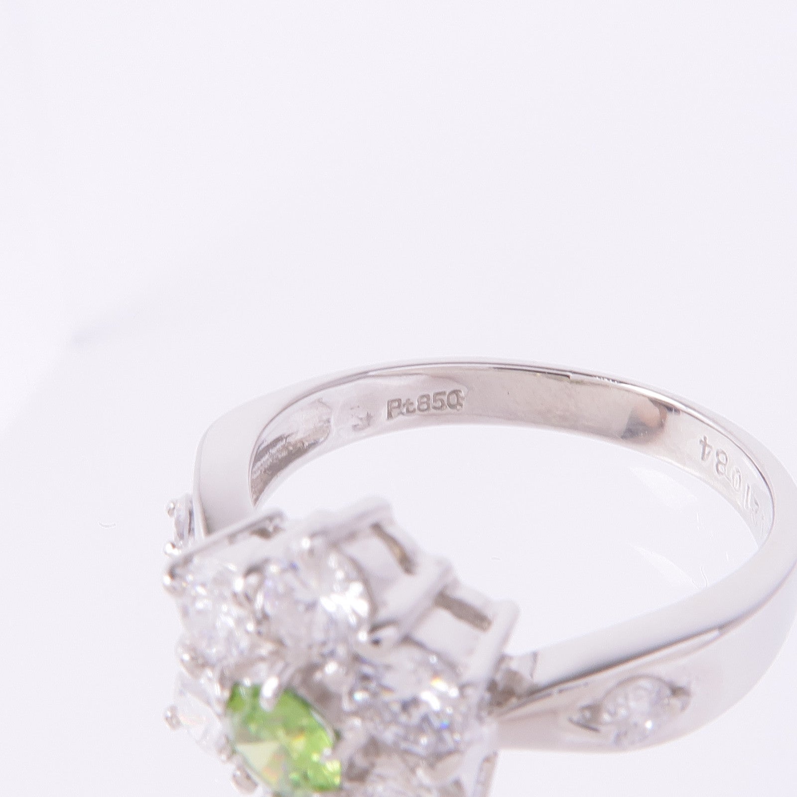 JEWELRY PT850鉑金Demantoid Garnet Diamond Ring US#5.75