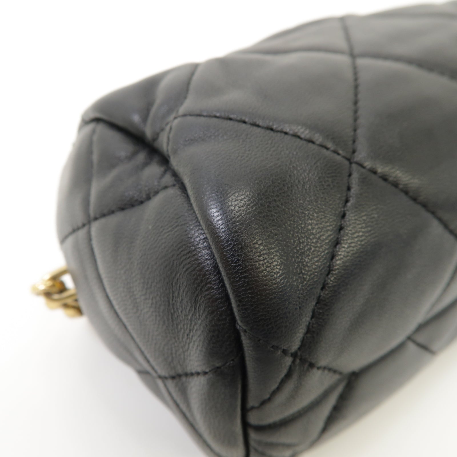 CHANEL 菱格羊皮皮革Bowling Chain Shoulder Bag金扣鏈帶肩背袋黑色
