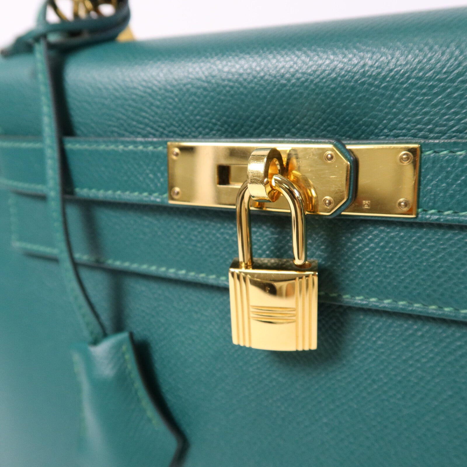 HERMES Epsom皮革Kelly 28金扣手挽肩背兩用袋Malachite