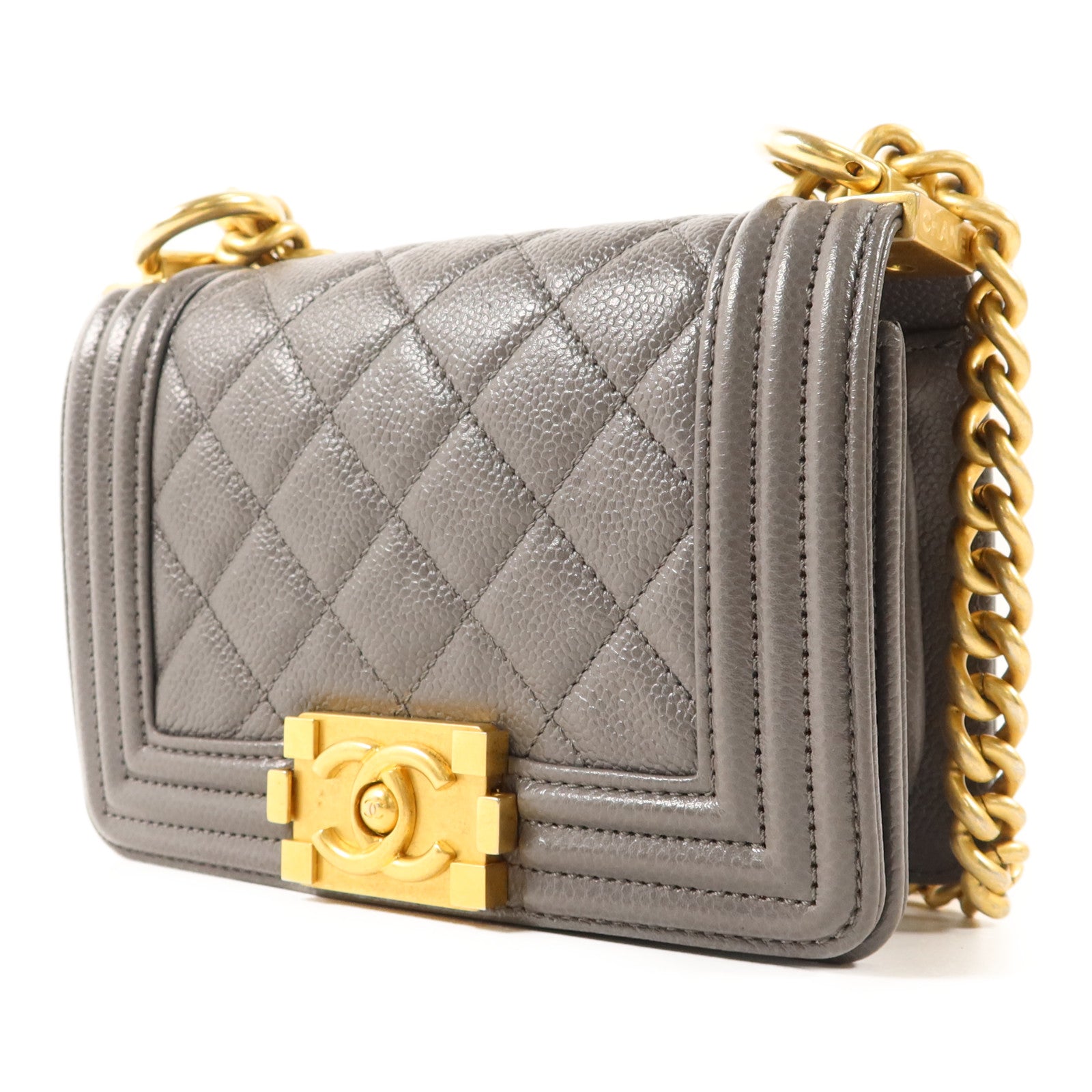 CHANEL 牛皮皮革Mini Boy金扣鏈帶肩背袋