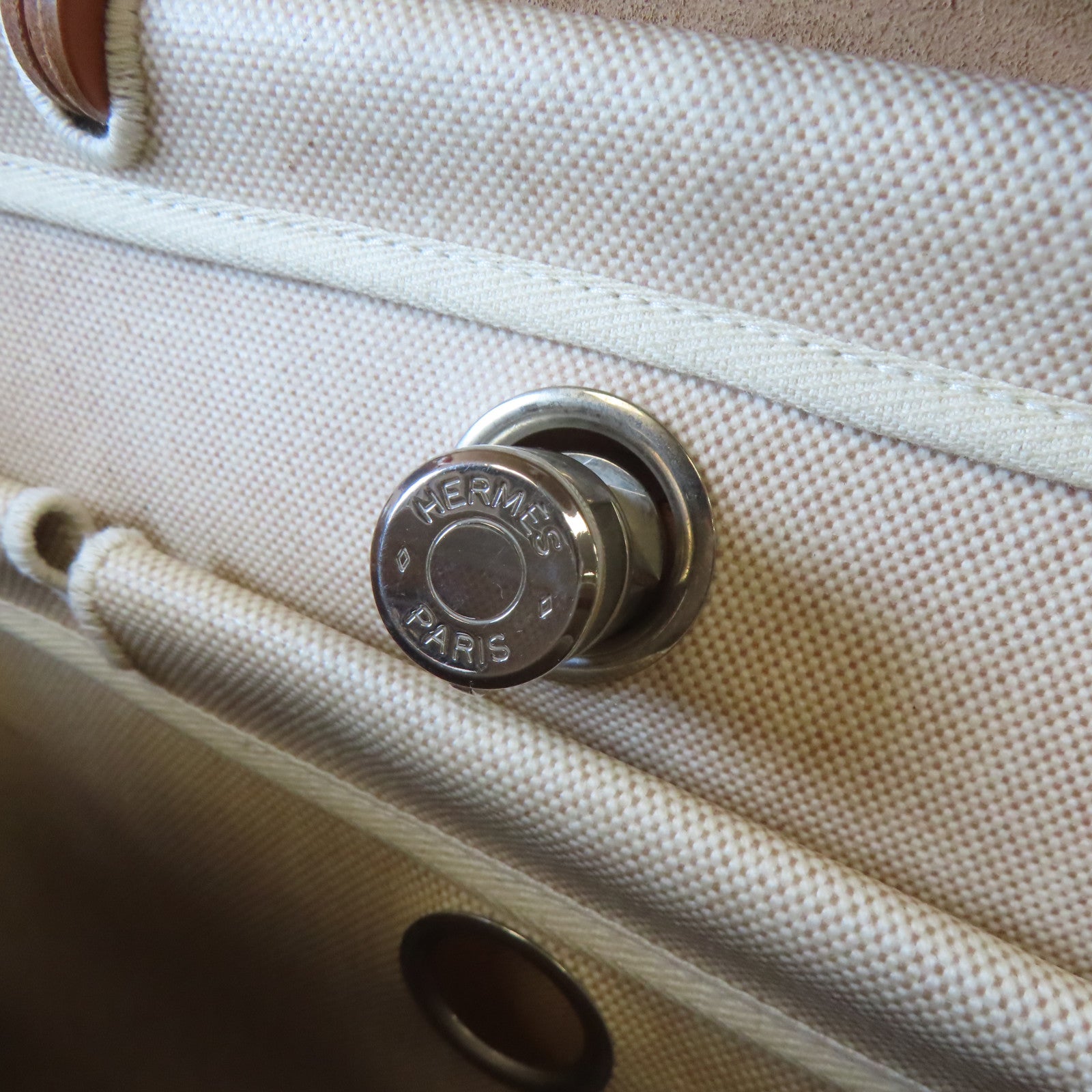 HERMES 帆布Herbag GM銀扣手挽肩背兩用袋米色
