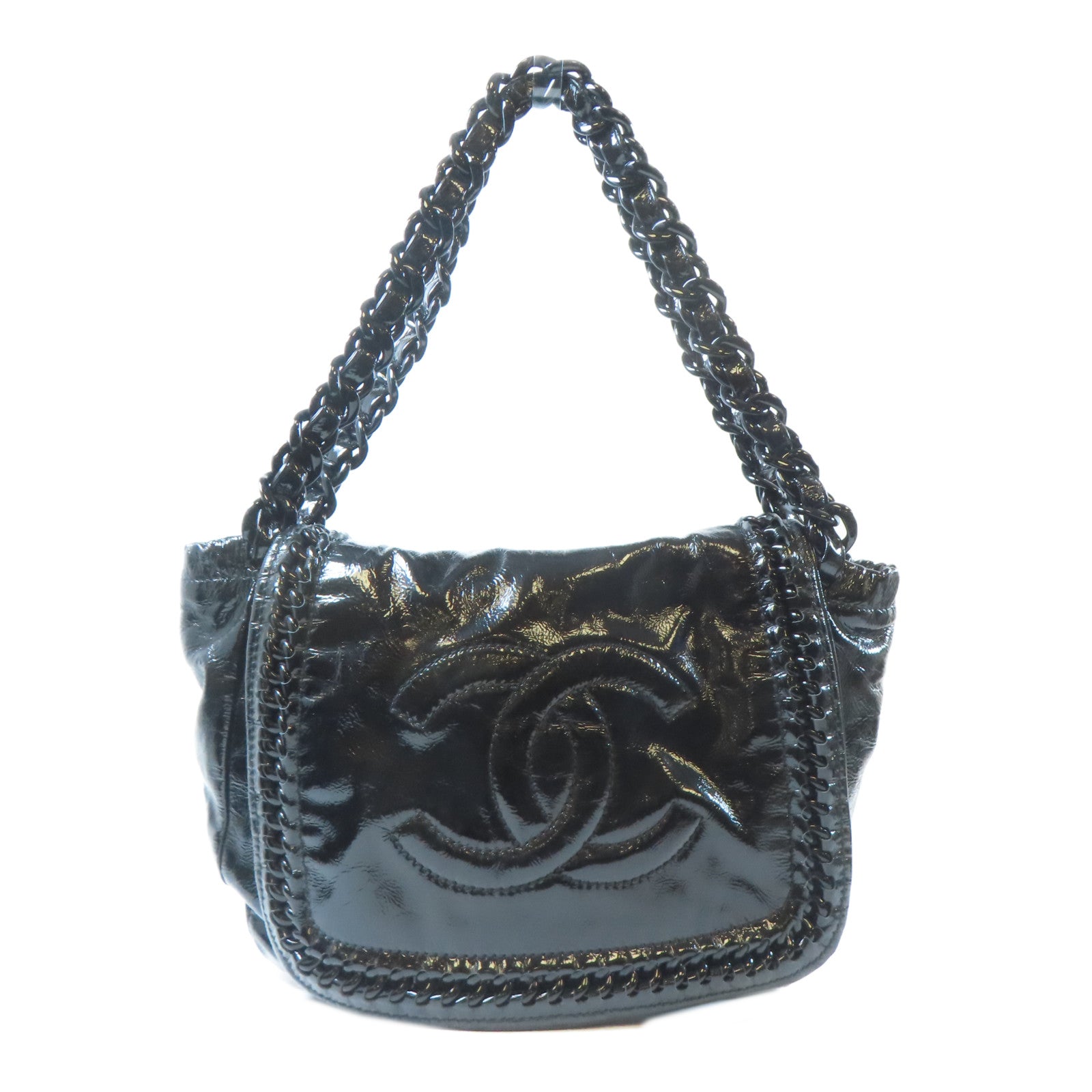 CHANEL 【激減優惠】漆皮皮革Chain Shoulder肩背袋黑色