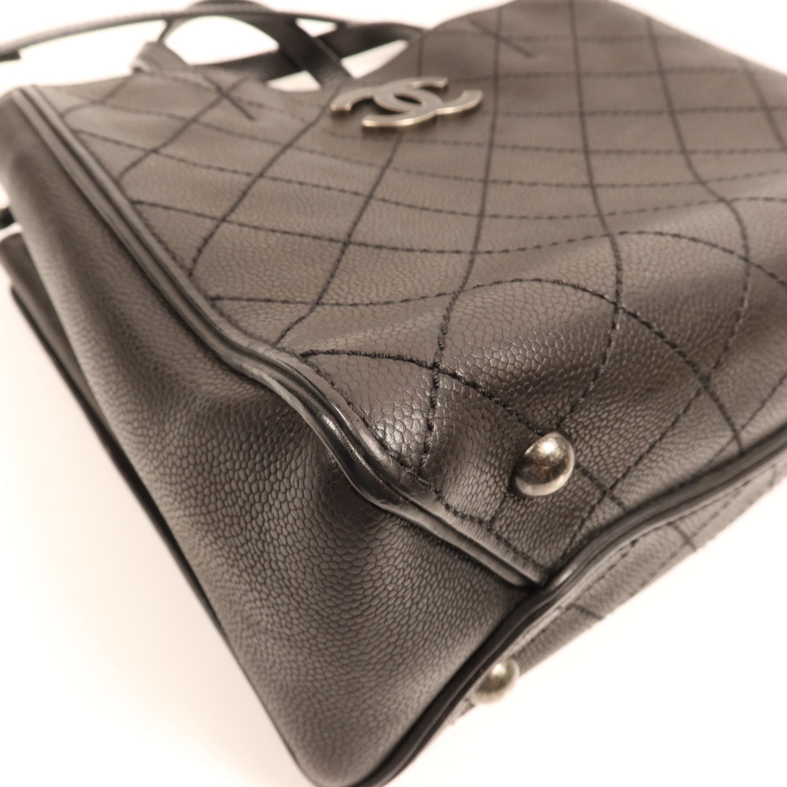 CHANEL 【激減優惠】牛皮皮革2 Way Shoulder Bag銀扣鏈帶手挽肩背兩用袋