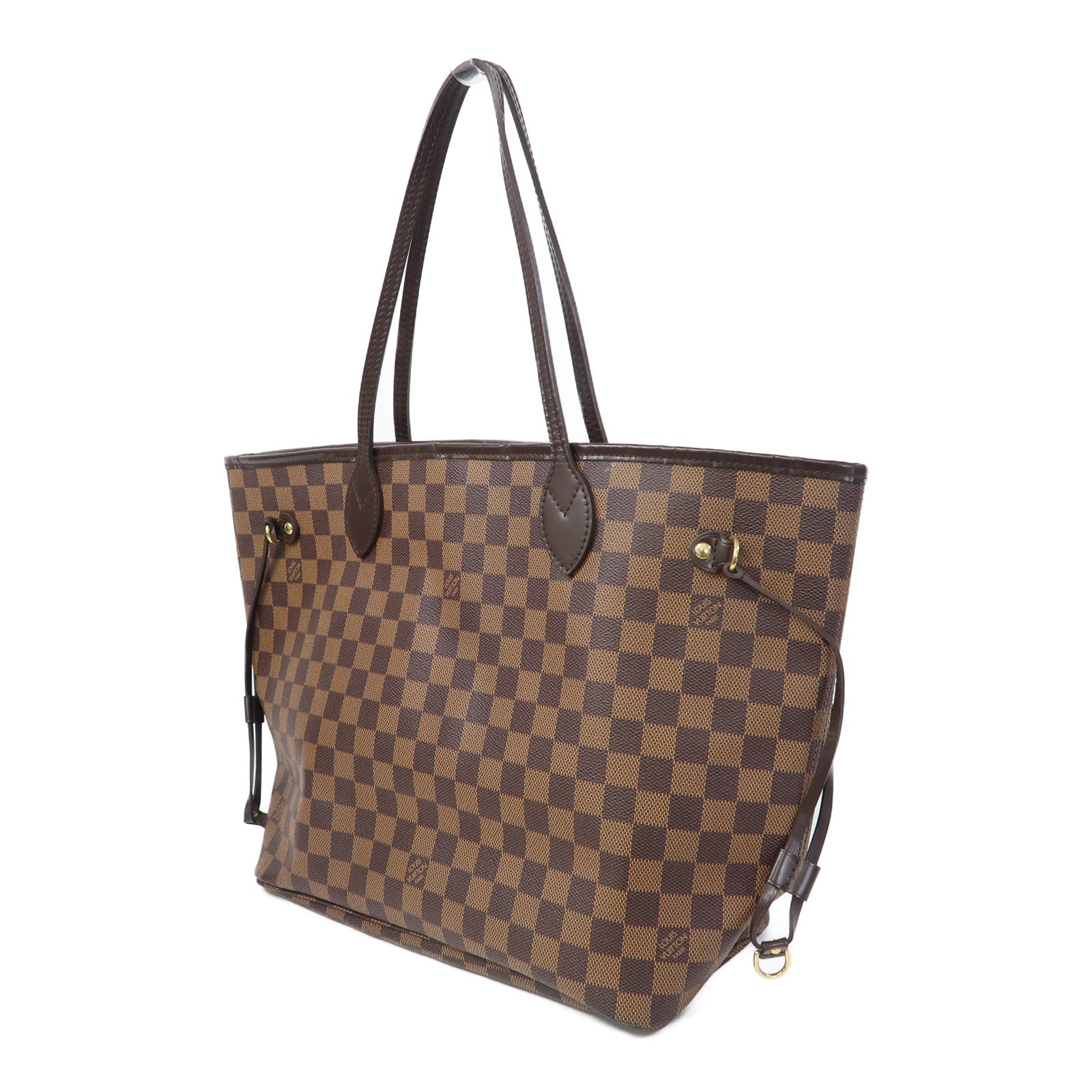 LOUIS VUITTON Damier Ebene Neverfull MM金扣肩背袋啡色