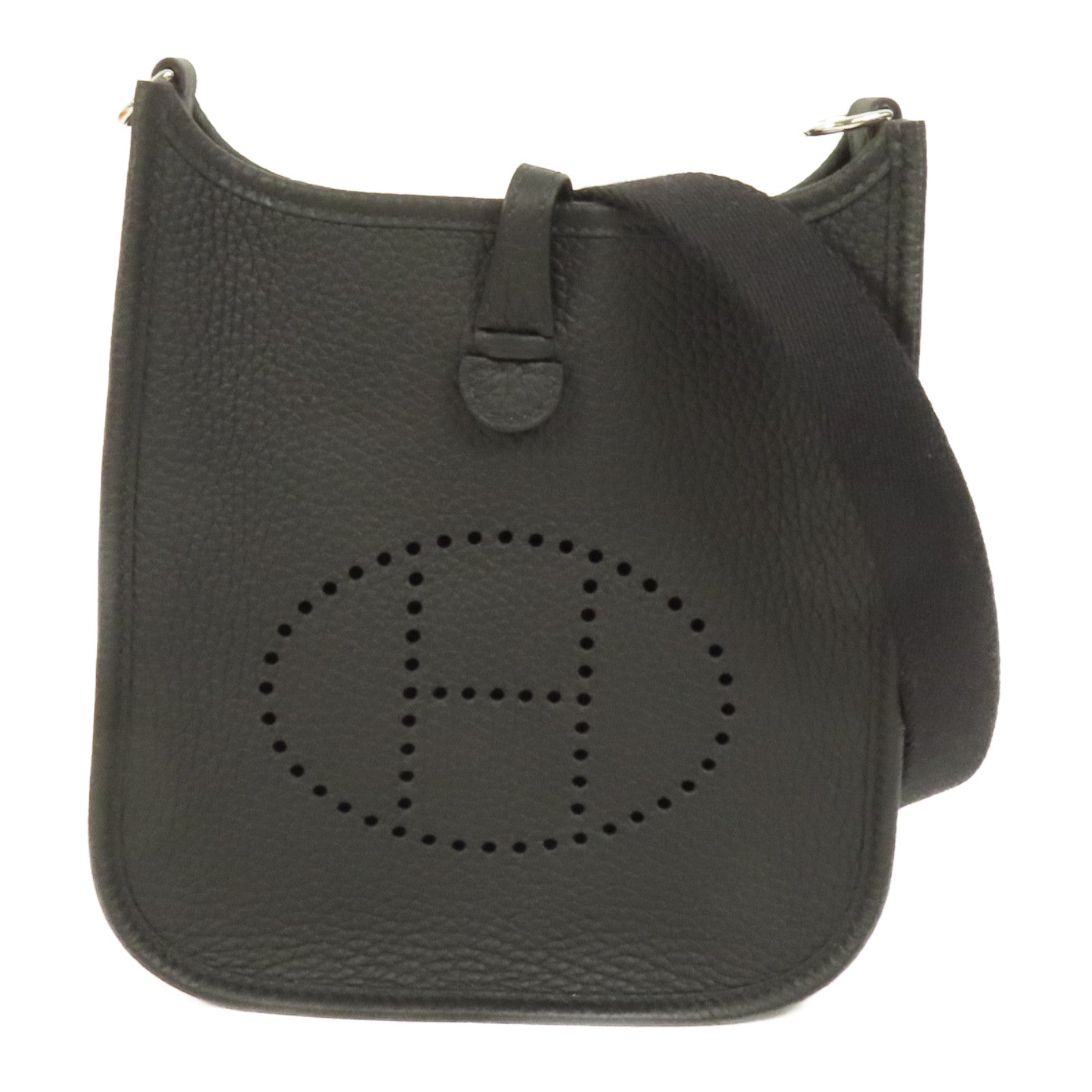 HERMES Clemence皮革Evelyne TPM銀扣肩背袋Noir