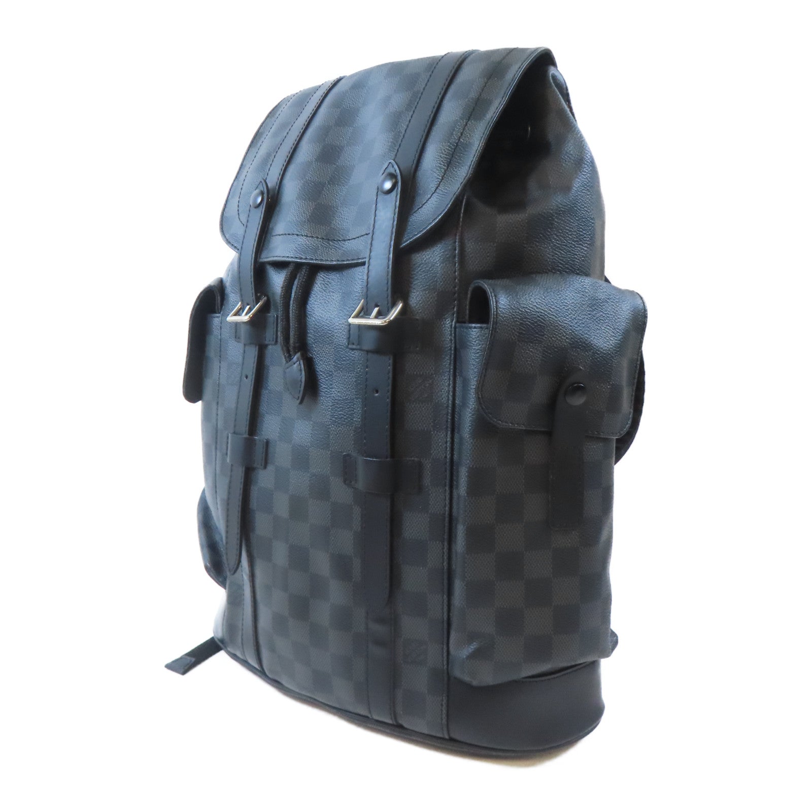 LOUIS VUITTON Damier Graphite Chistopher PM銀扣背包黑色