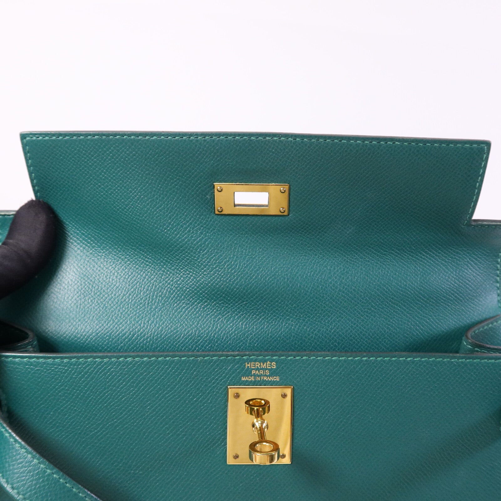 HERMES Epsom皮革Kelly 28金扣手挽肩背兩用袋Malachite