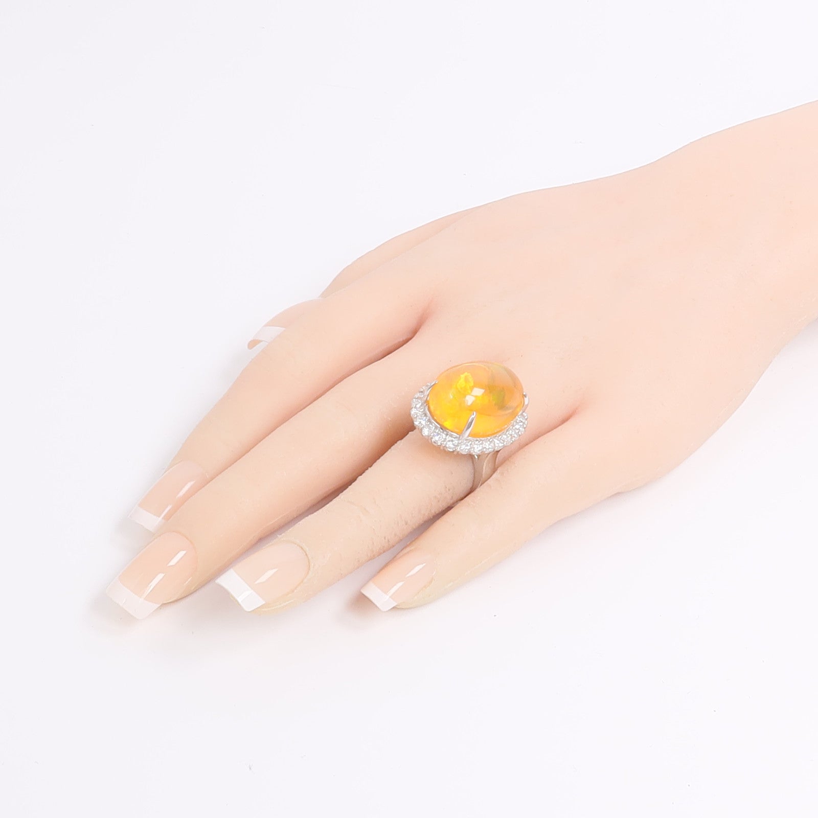 JEWELRY 【激減優惠】PT900鉑金Fire Opal Diamond Ring蛋白石/鑽石戒指