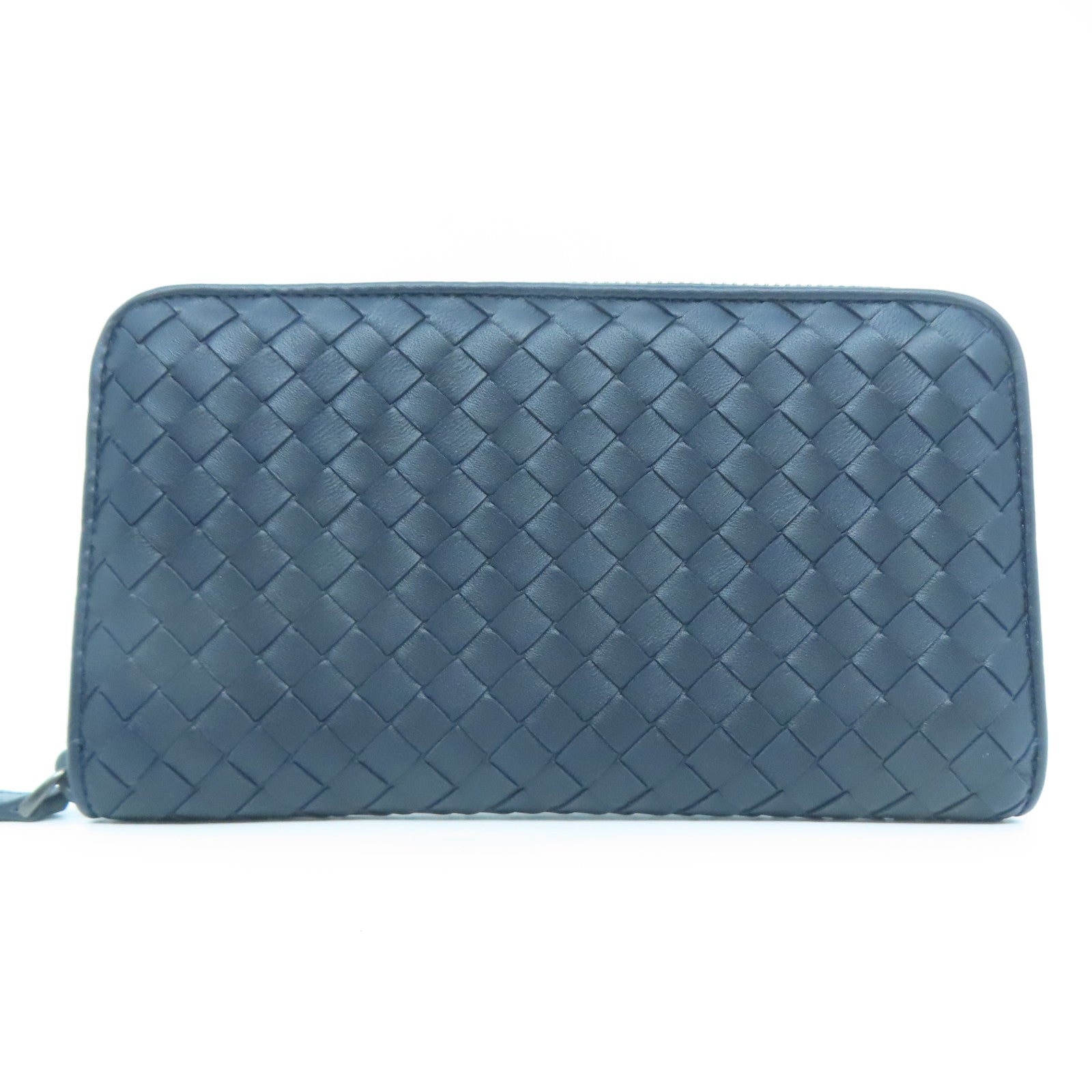 BOTTEGA VENETA 【清倉大減價】羊皮皮革Long wallet黑扣長錢包深藍色
