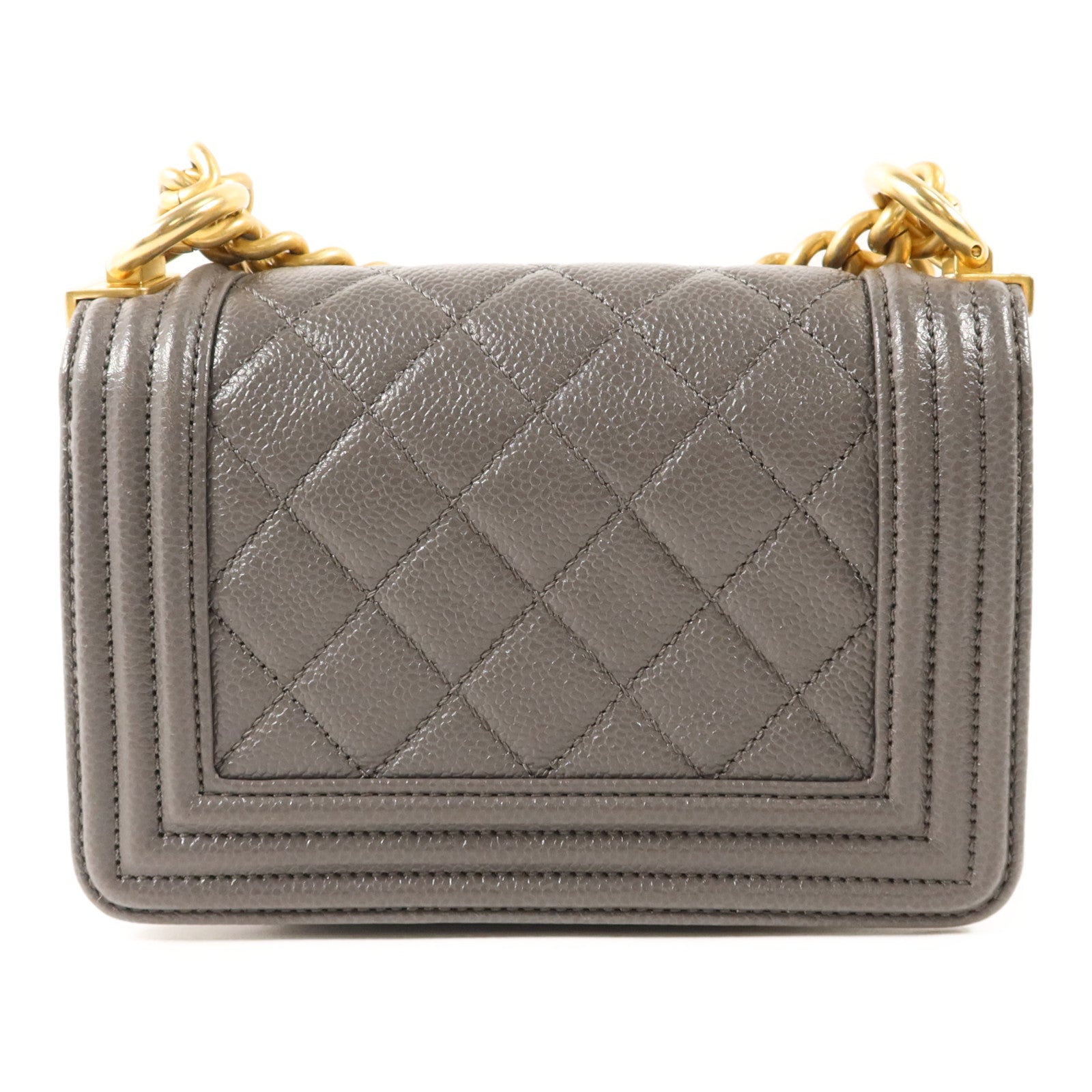 CHANEL 牛皮皮革Mini Boy金扣鏈帶肩背袋