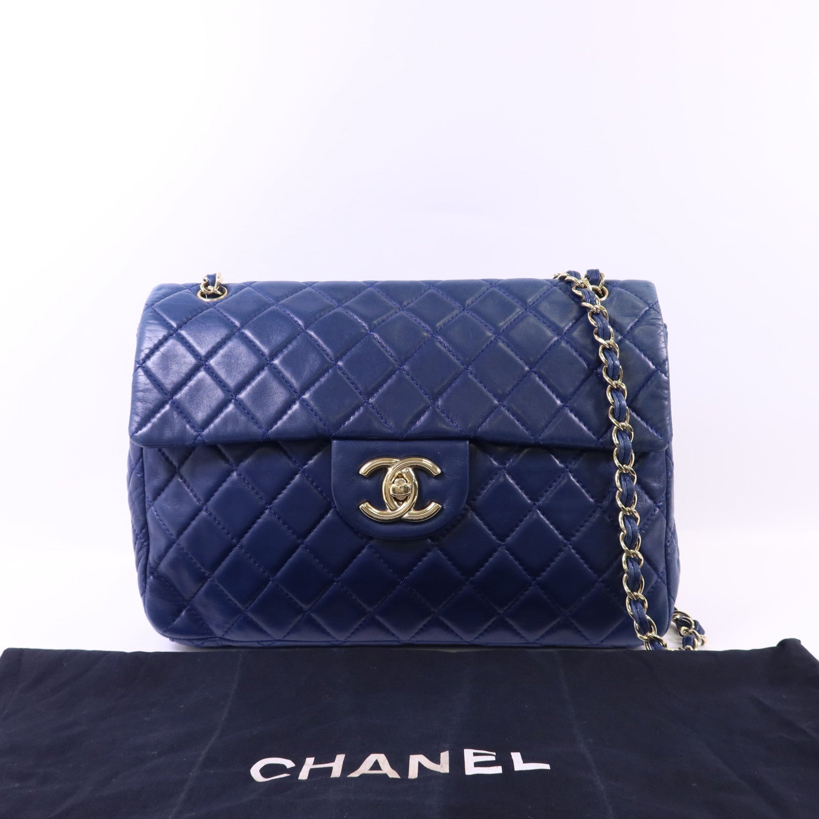 CHANEL 羊皮皮革Single Flap Bag金扣鏈帶手挽肩背兩用袋