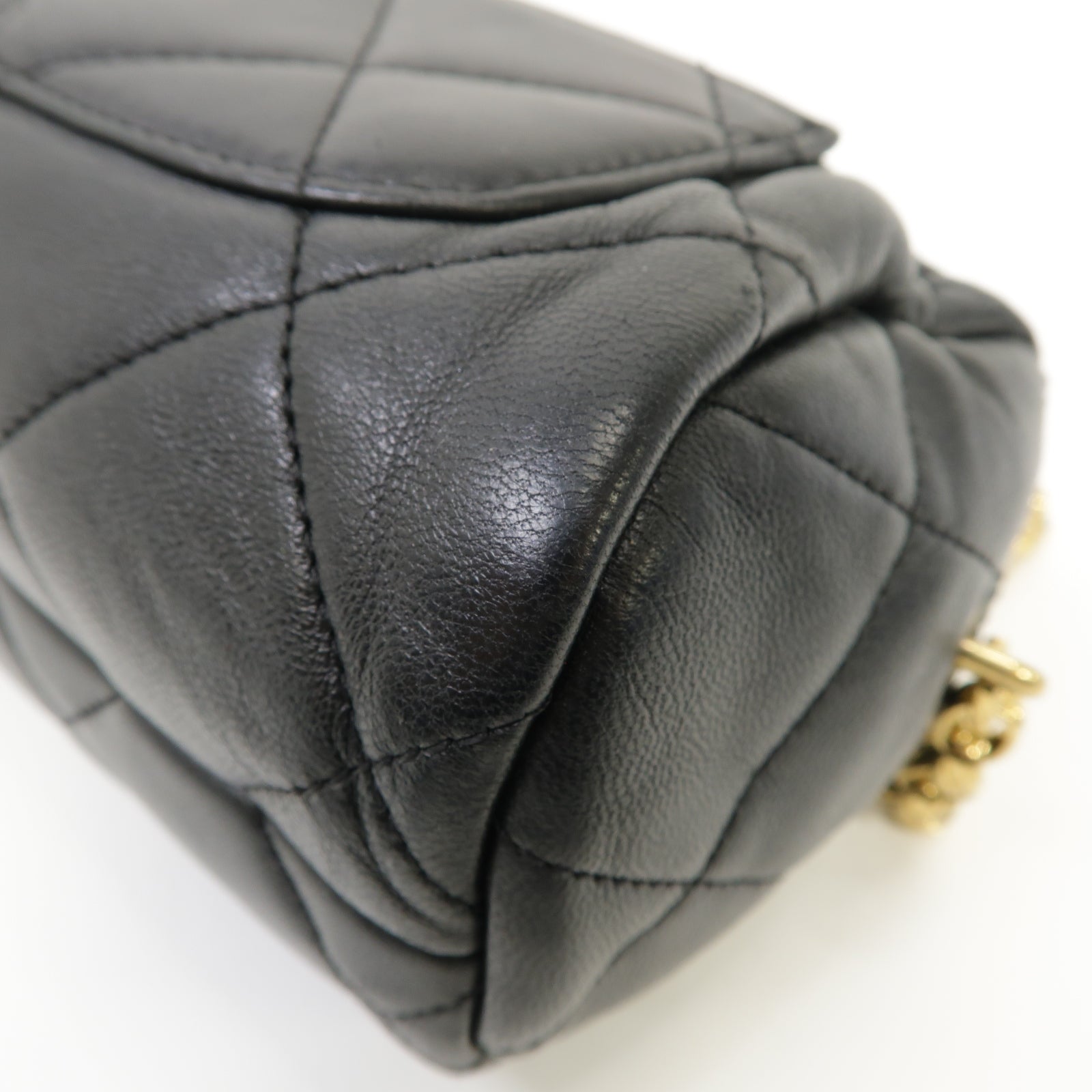 CHANEL 菱格羊皮皮革Bowling Chain Shoulder Bag金扣鏈帶肩背袋黑色