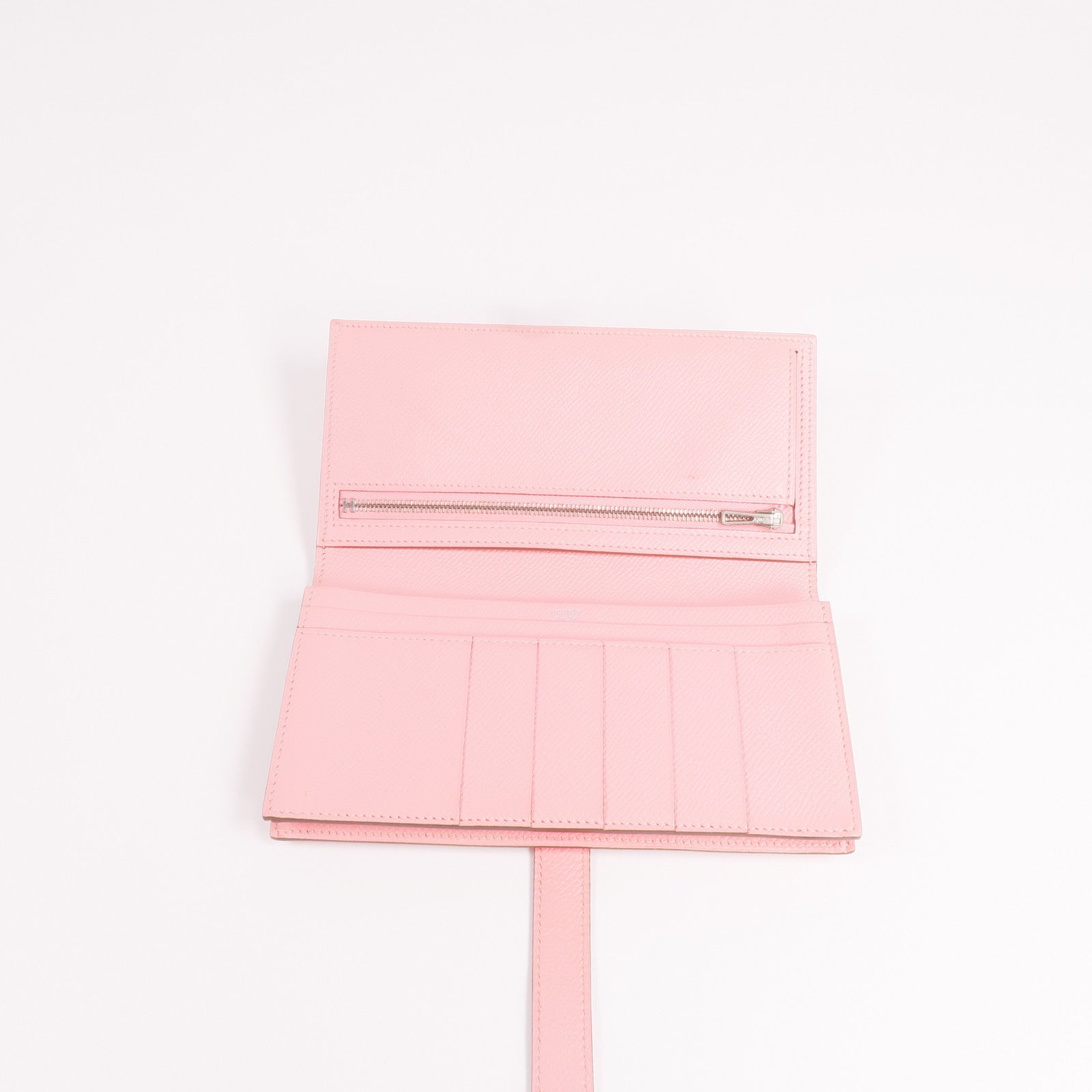 HERMES Epsom皮革Bearn W Snap銀扣長錢包Rose confetti